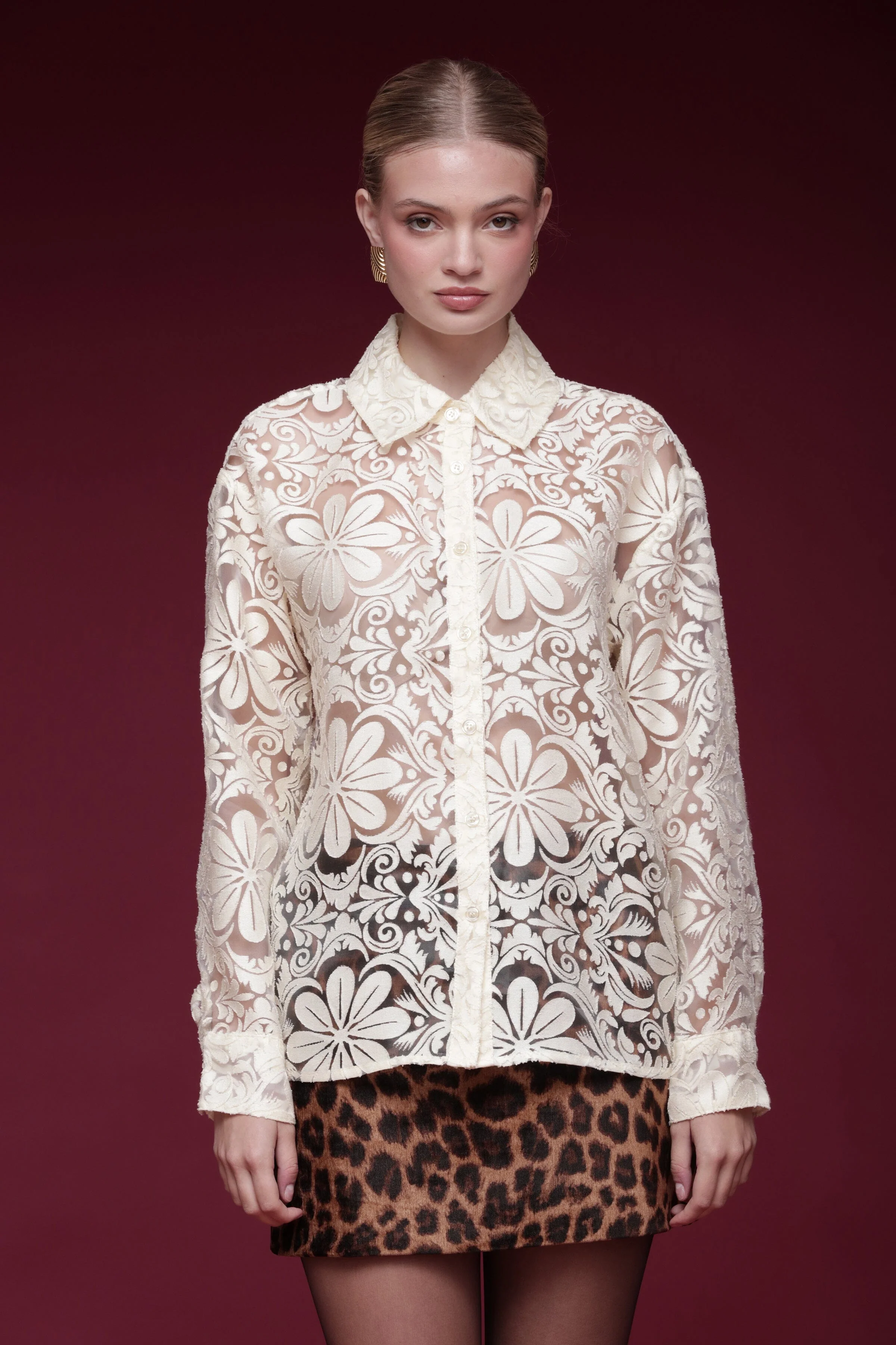 Sheer Floral Burnout Shirt - Image 4