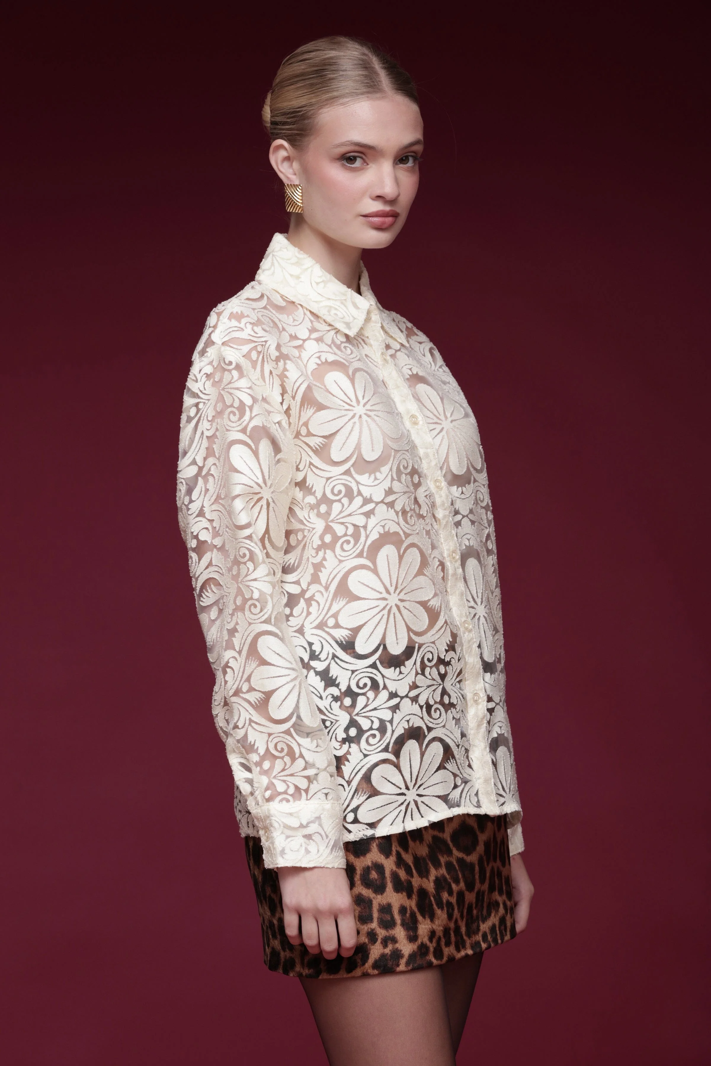 Sheer Floral Burnout Shirt - Image 6
