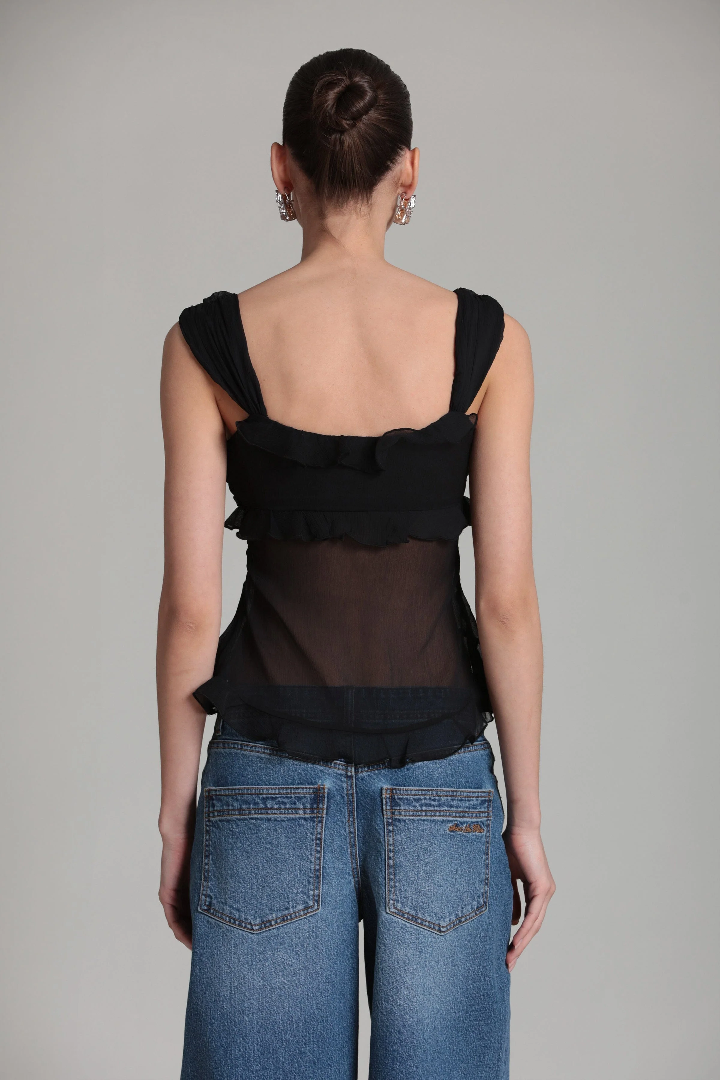 Contrast Bow Ruffle Chiffon Top - Image 3