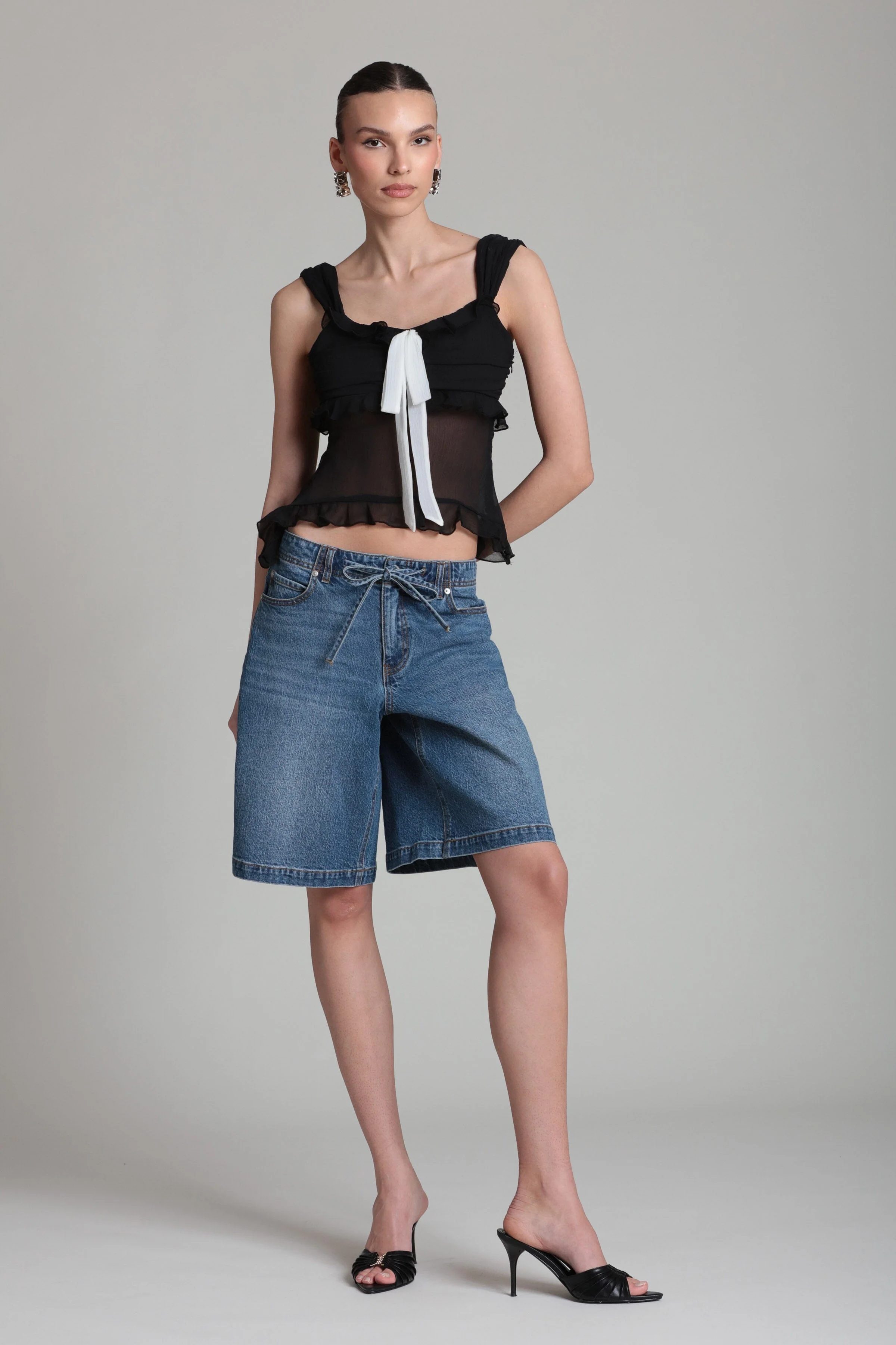 Contrast Bow Ruffle Chiffon Top - Image 6