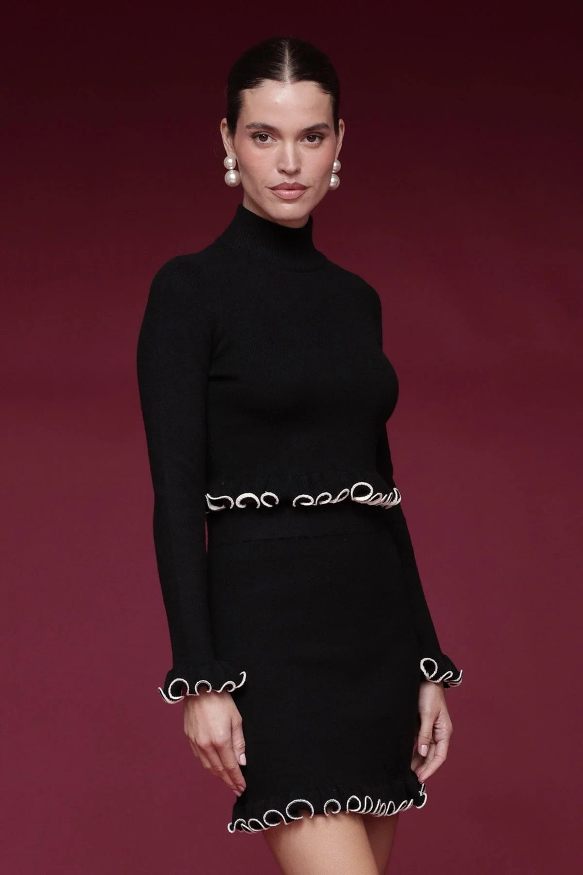 Ruffle Trim Cropped Turtleneck Sweater - Image 5