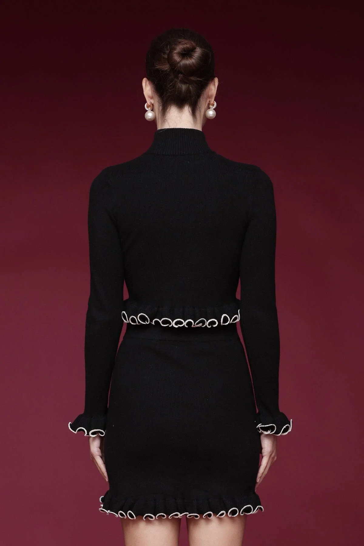 Ruffle Trim Cropped Turtleneck Sweater - Image 6