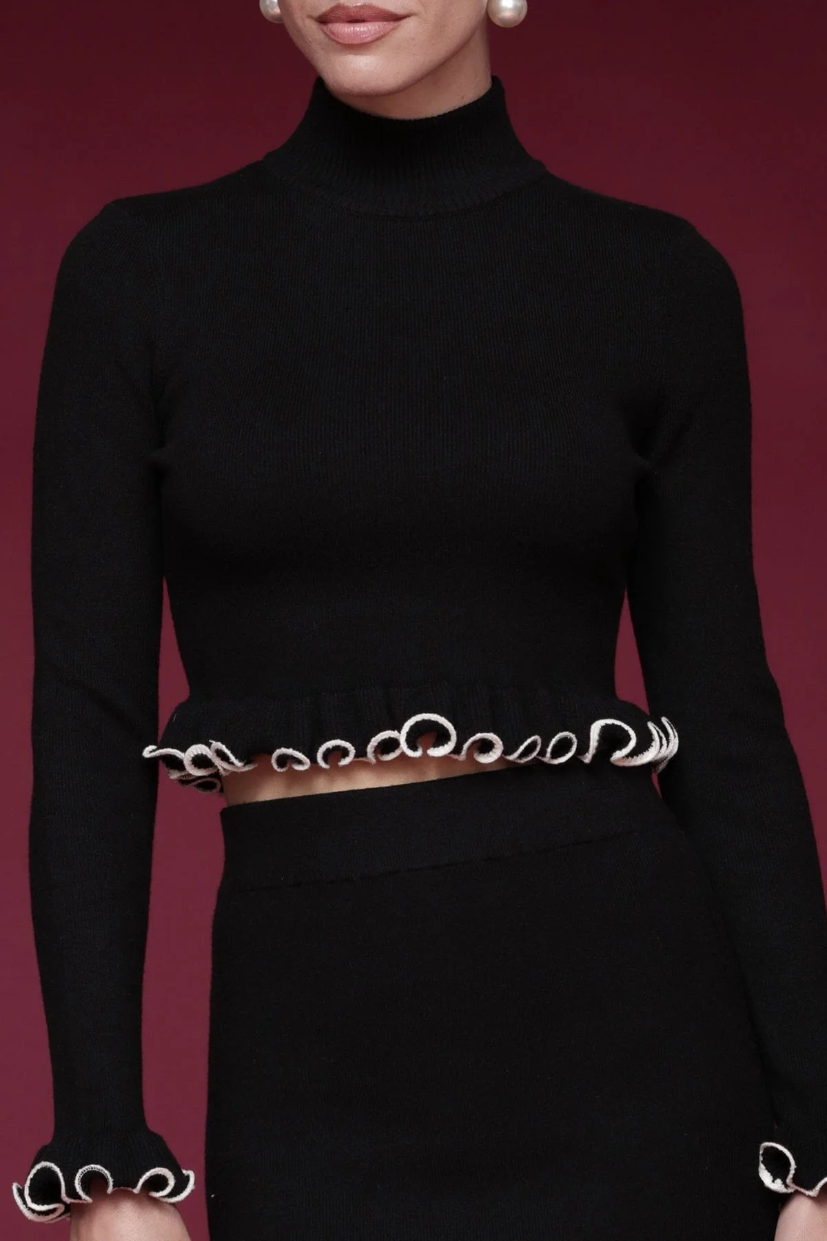 Ruffle Trim Cropped Turtleneck Sweater - Image 7