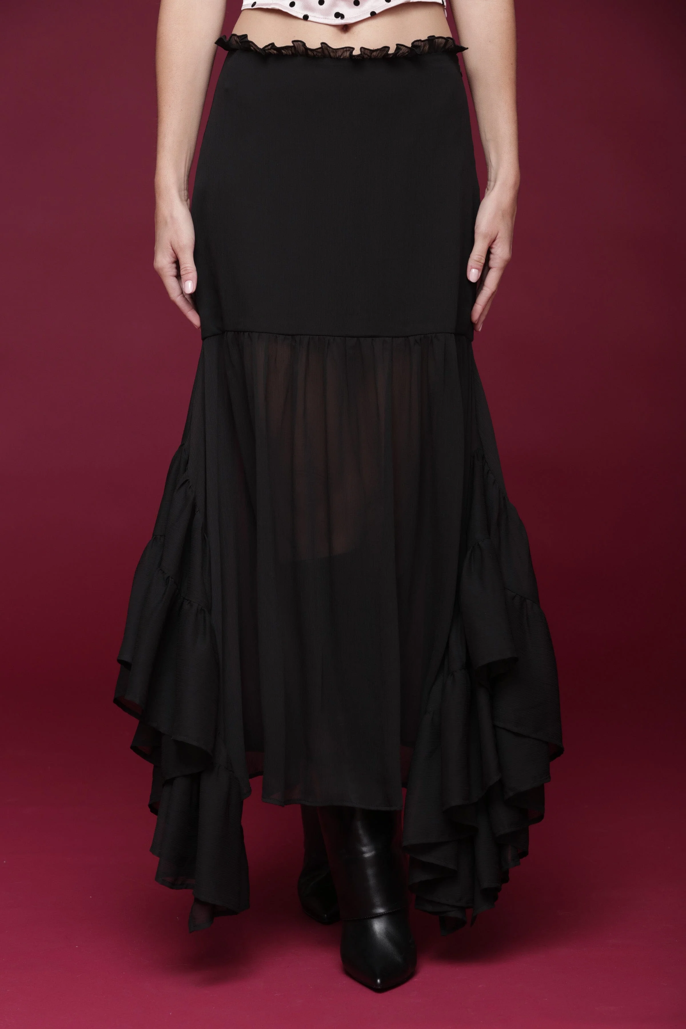 Sheer Chiffon Ruffle Maxi Skirt - Image 4