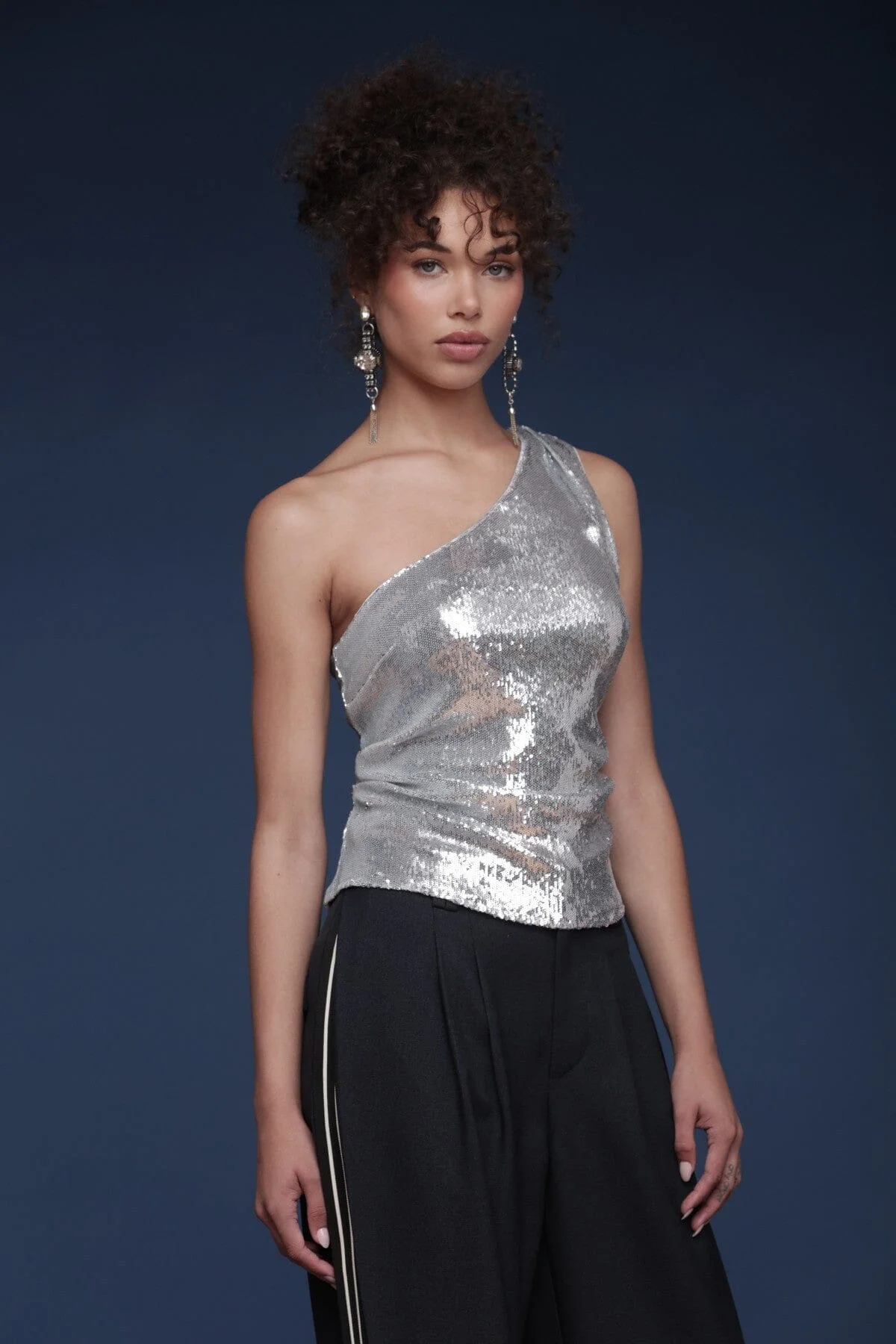 One Shoulder Sequin Ruched Top - Image 4