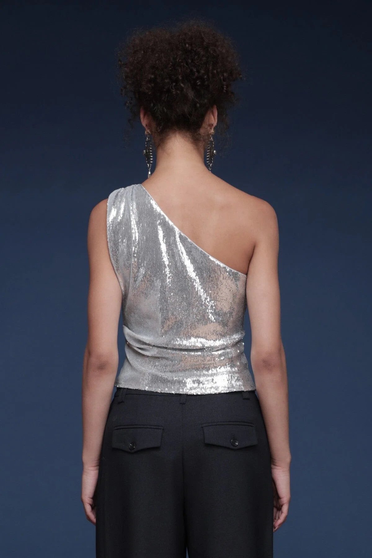 One Shoulder Sequin Ruched Top - Image 5