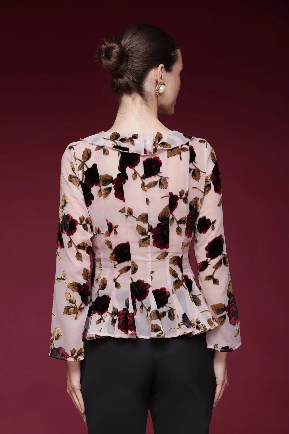 Floral Velvet Ruffle Blouse - Image 5