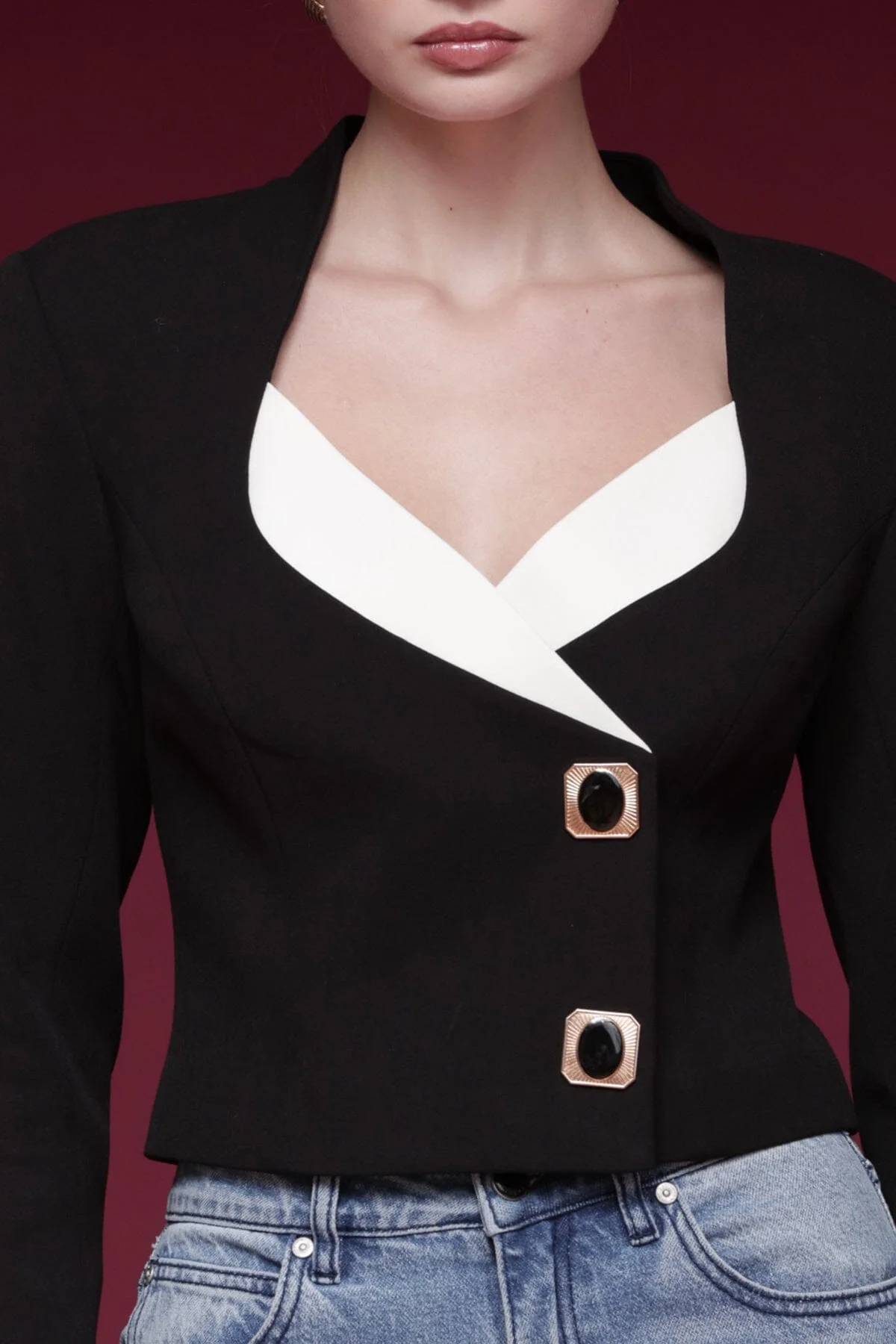 Contrast Lapel Novelty Button Blazer - Image 6