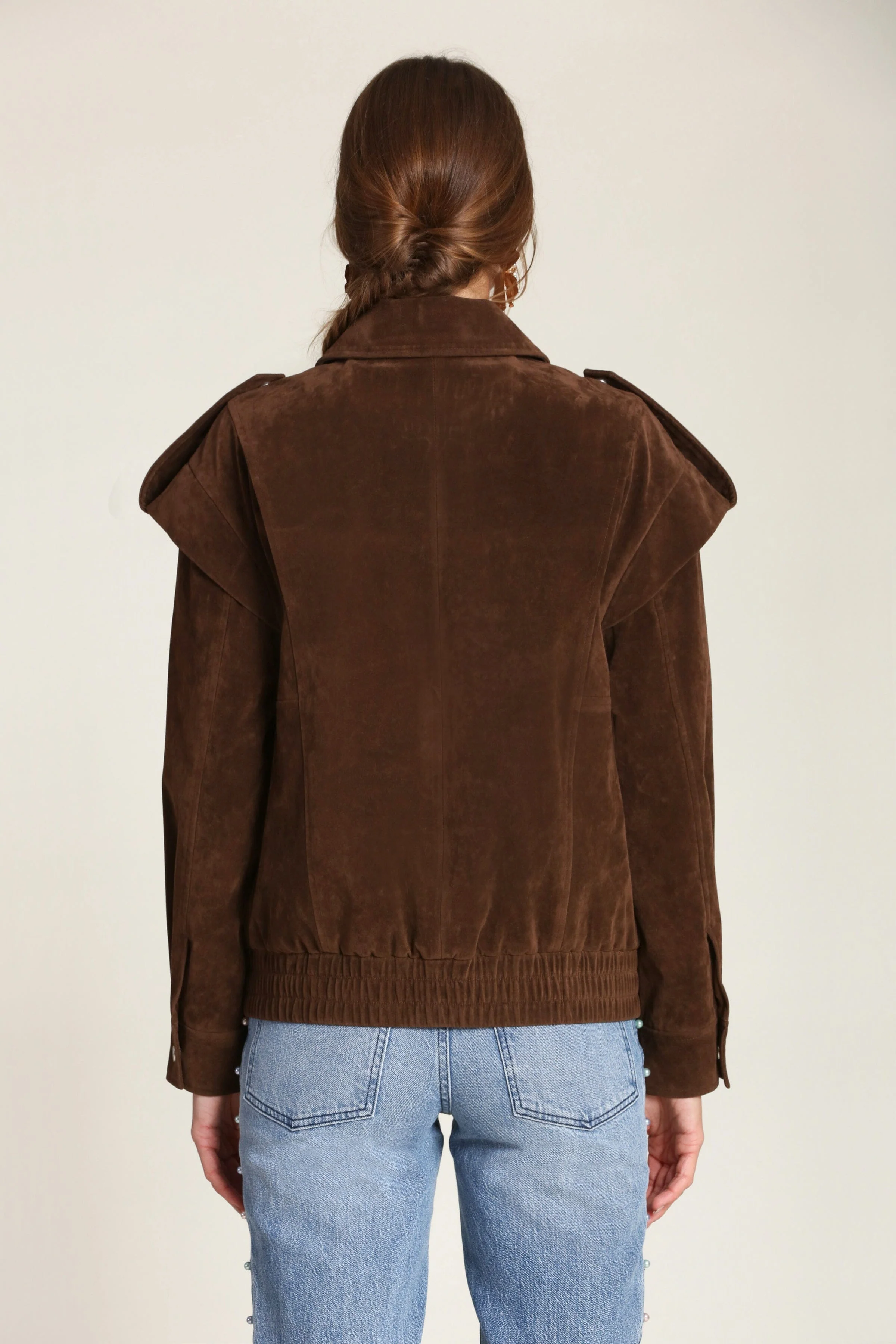 Faux Suede Layered Bomber Jacket - Image 6