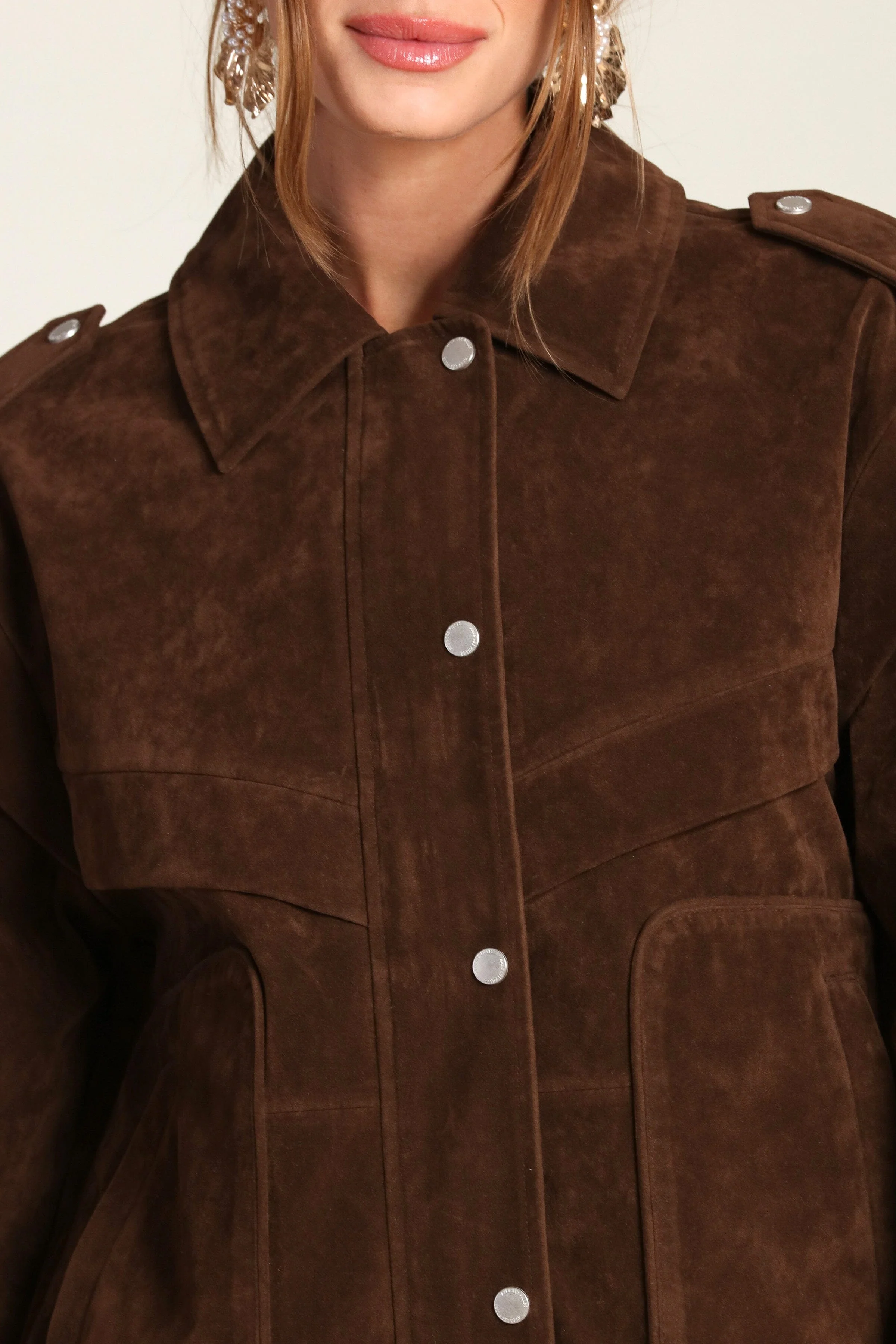 Faux Suede Layered Bomber Jacket - Image 7