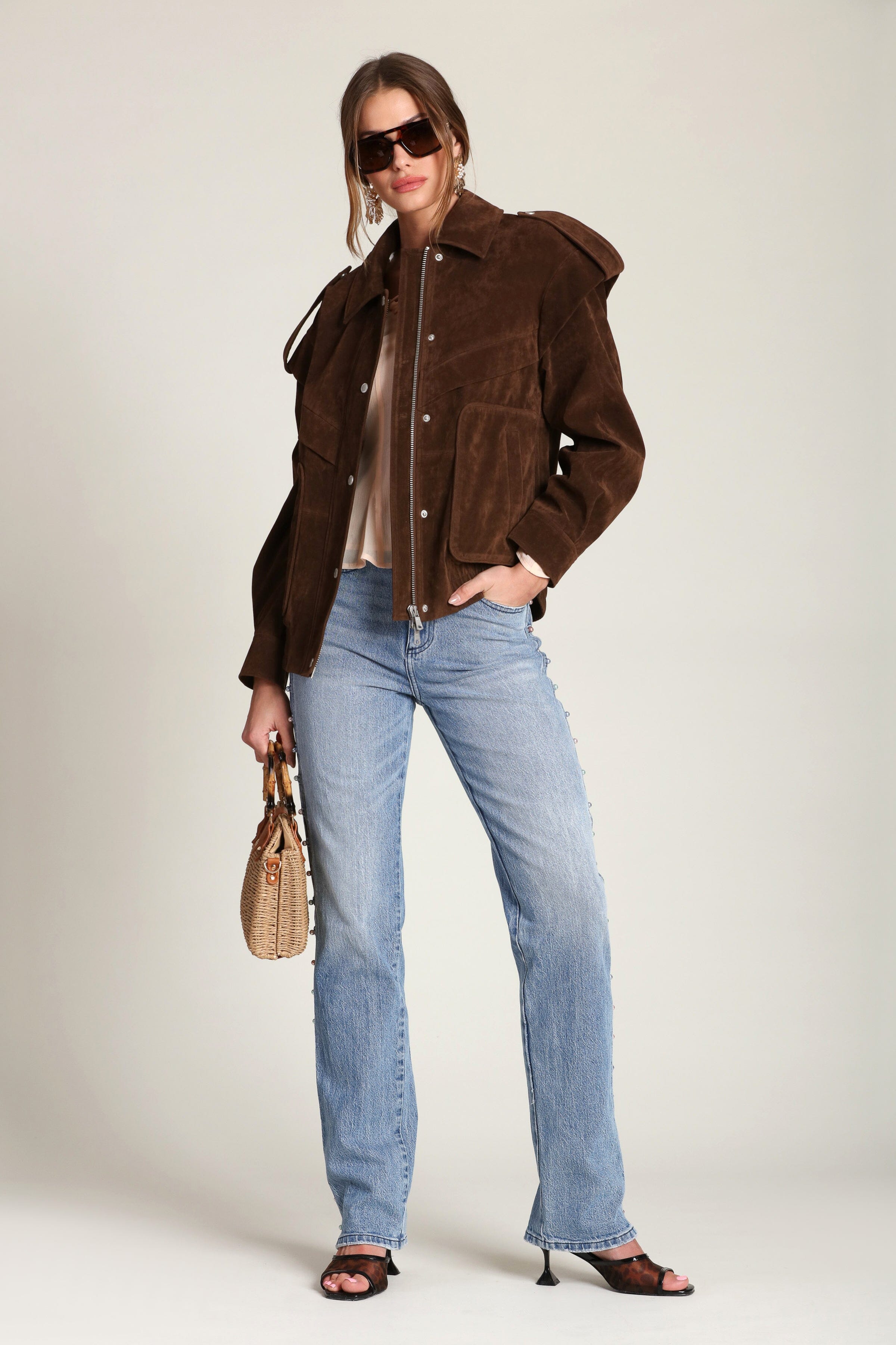 Faux Suede Layered Bomber Jacket - Image 8