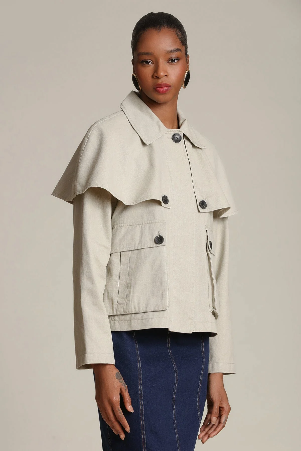 Cotton Cape Jacket - Image 5