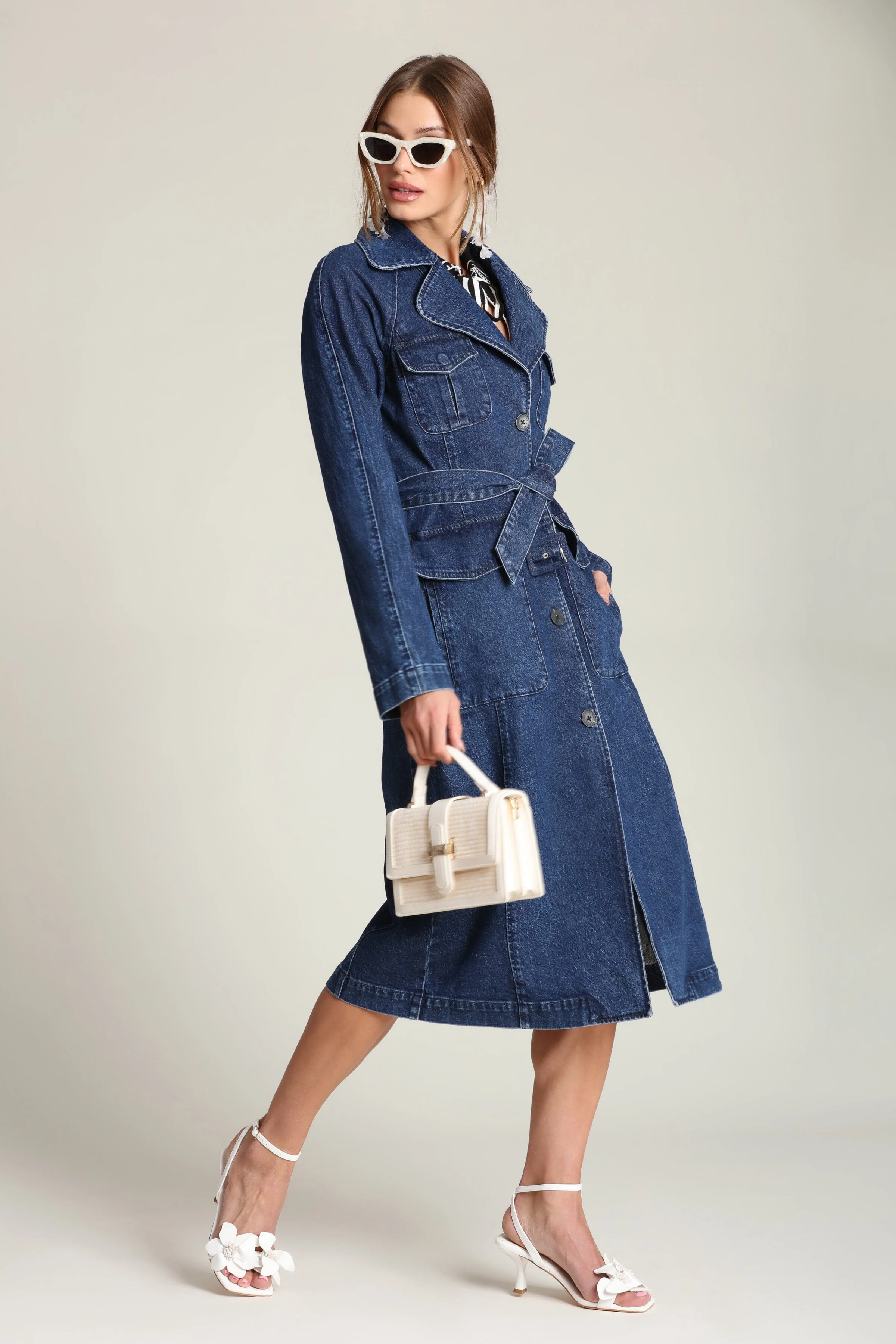 Denim Utility Trench Coat - Image 3