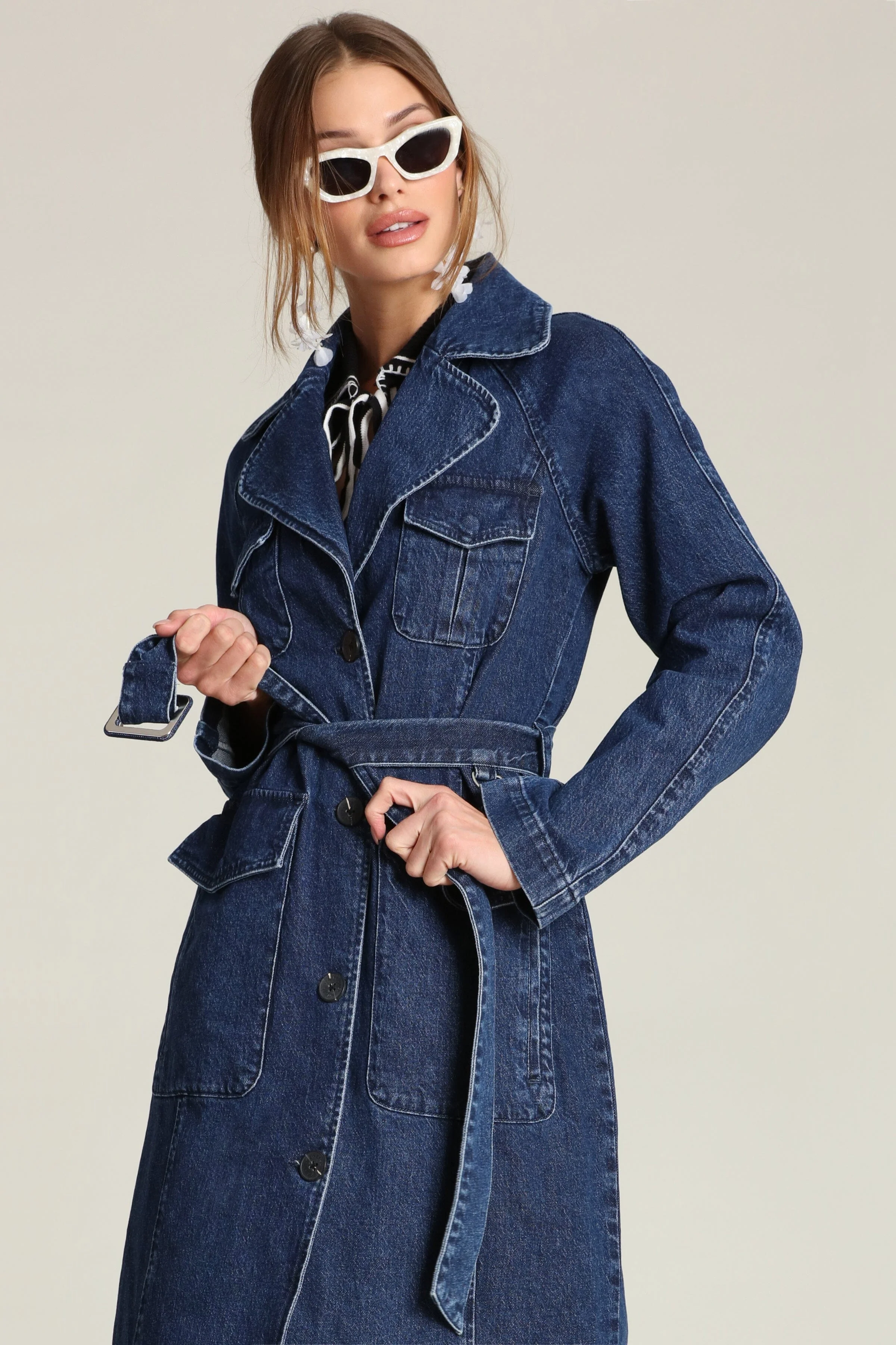 Denim Utility Trench Coat - Image 4