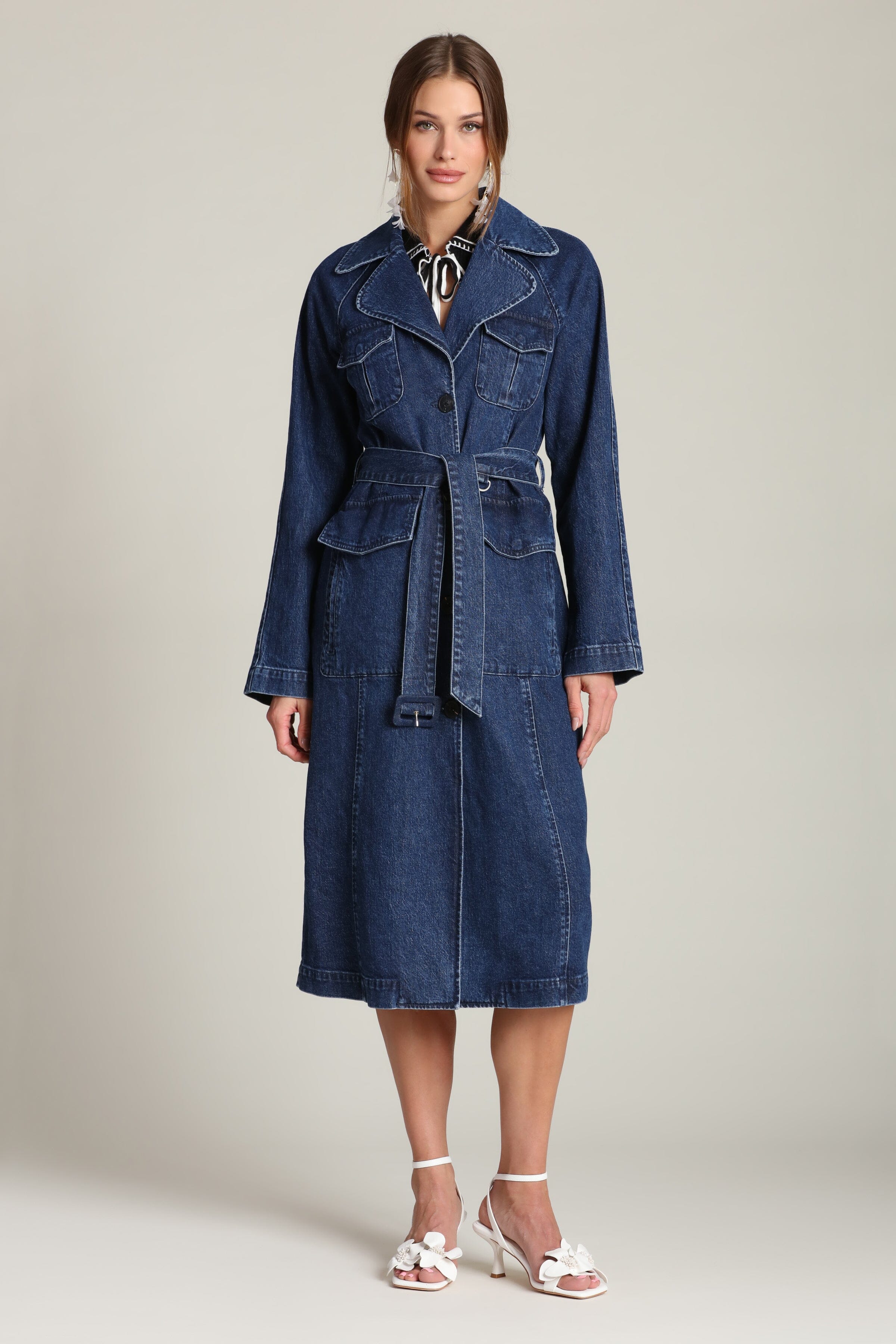Denim Utility Trench Coat - Image 5