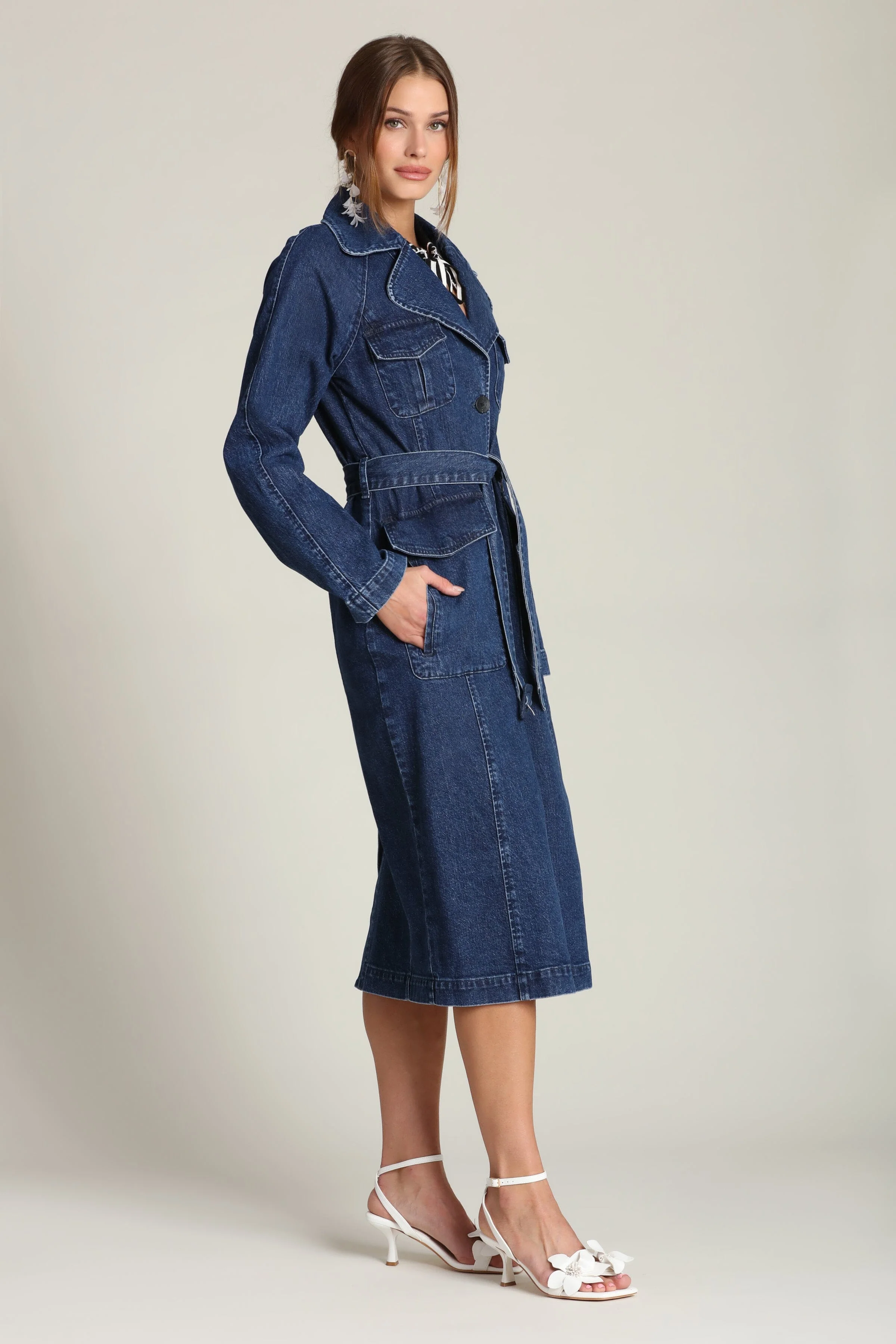 Denim Utility Trench Coat - Image 6
