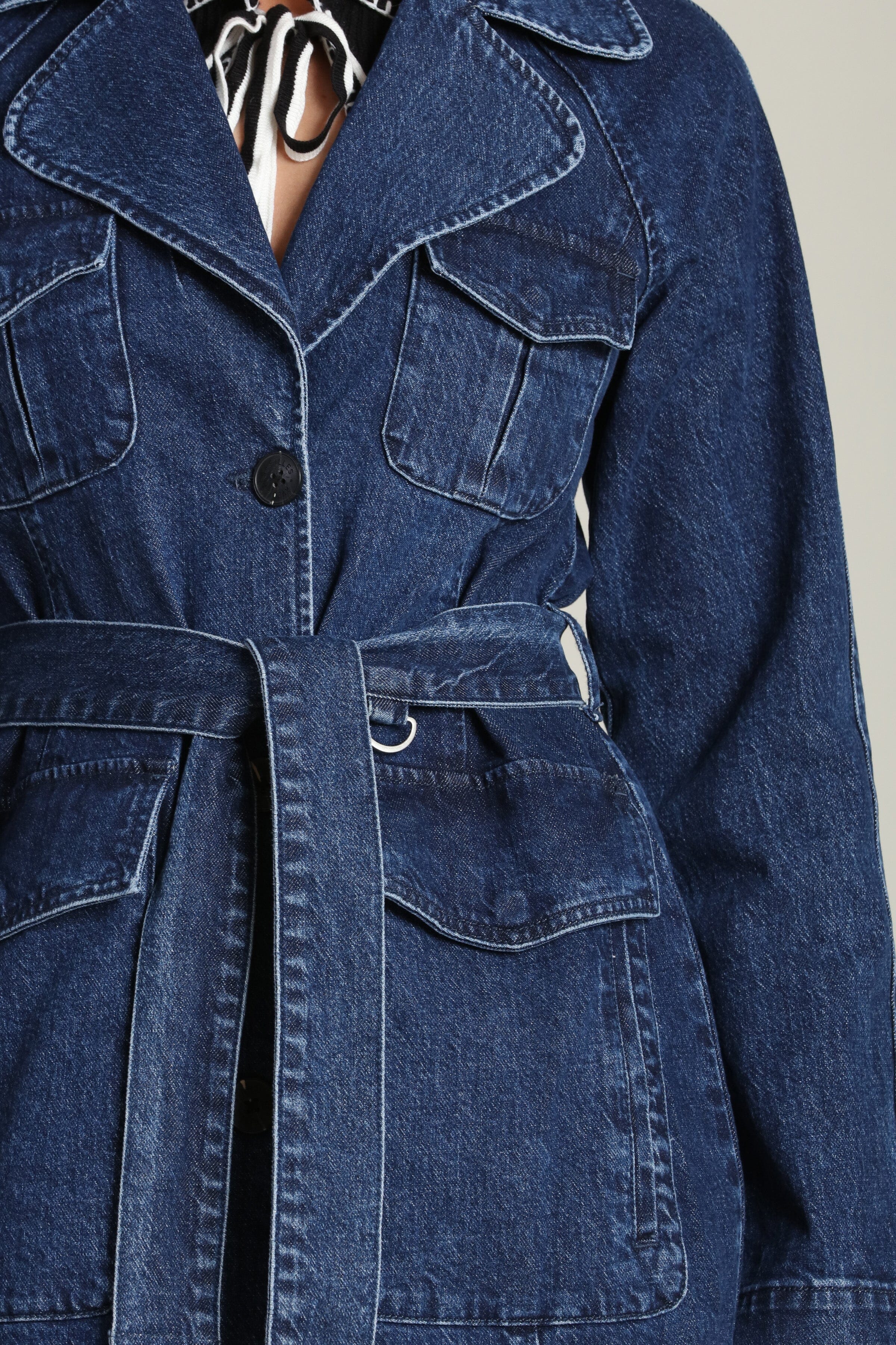 Denim Utility Trench Coat - Image 8