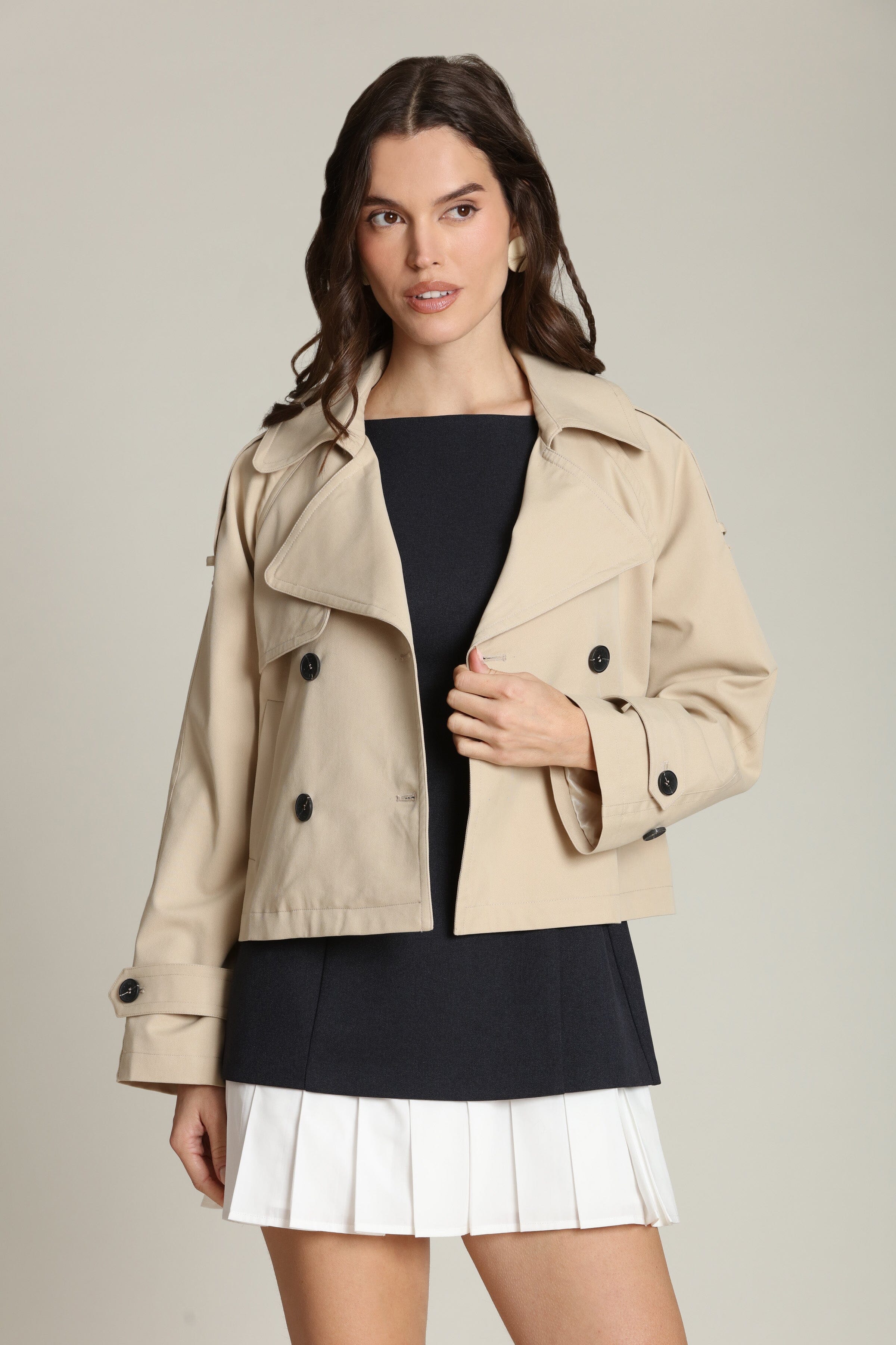 Cotton Blend Cropped Trench Coat - Image 3