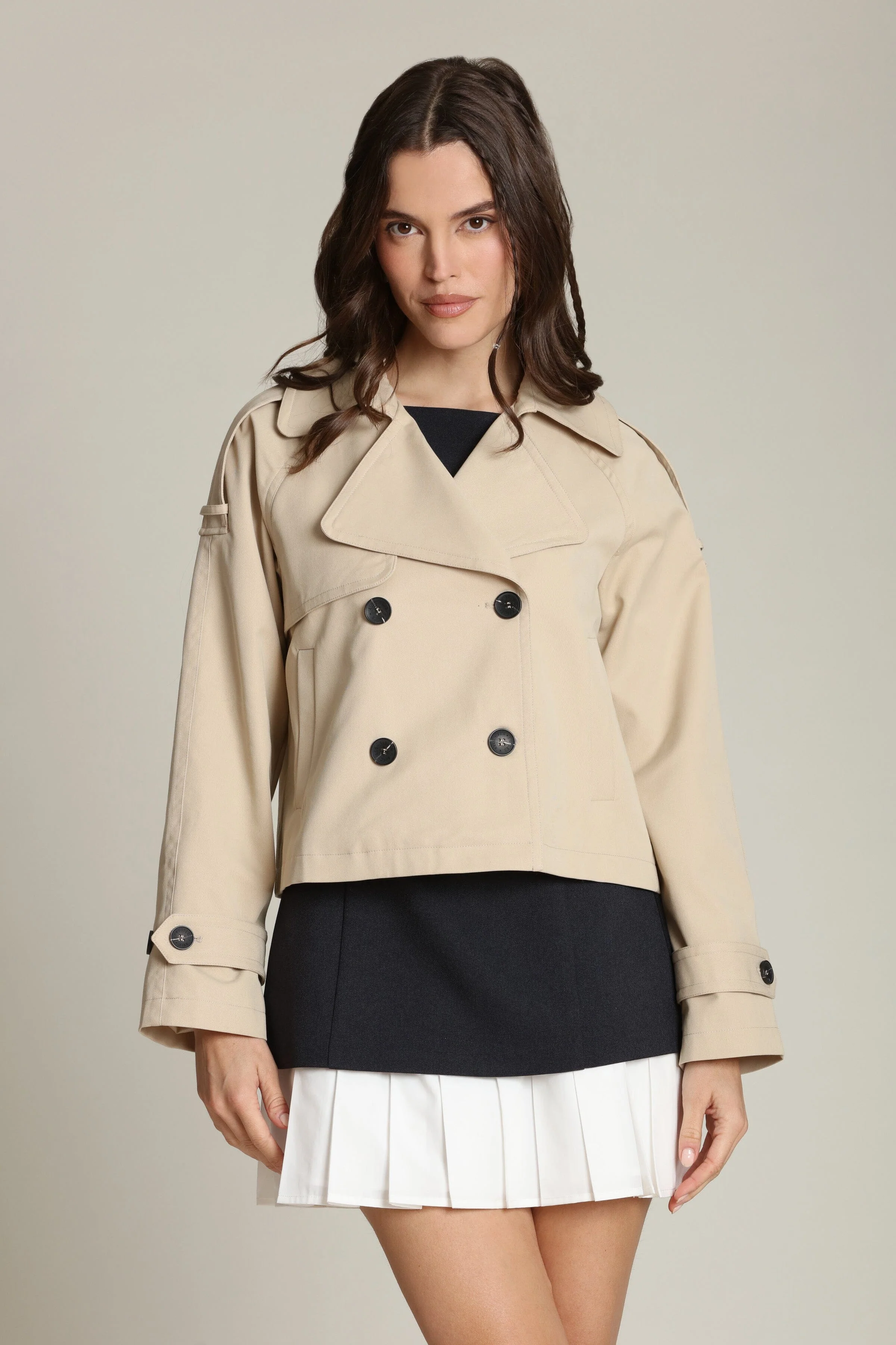 Cotton Blend Cropped Trench Coat - Image 4