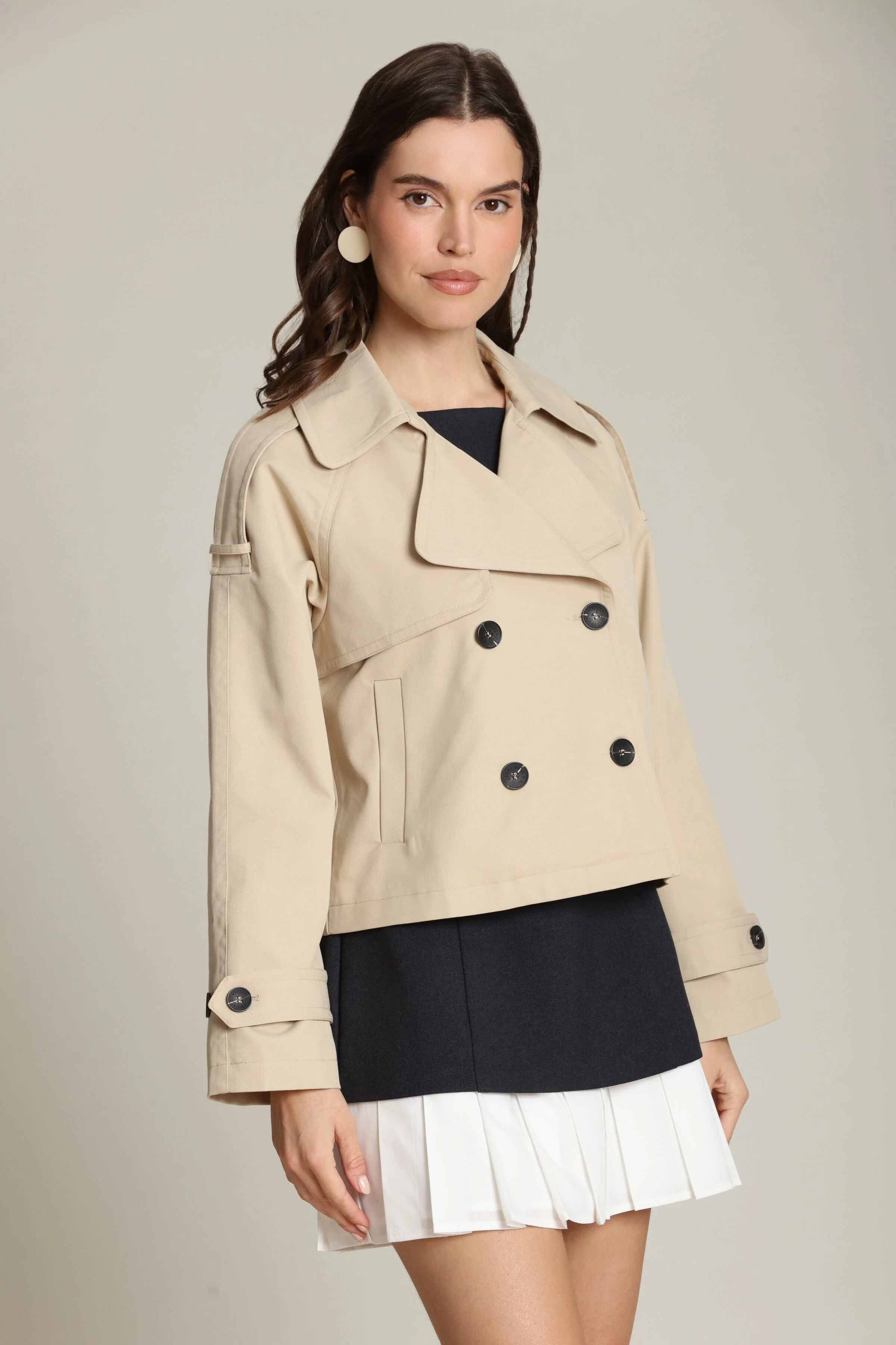 Cotton Blend Cropped Trench Coat - Image 5