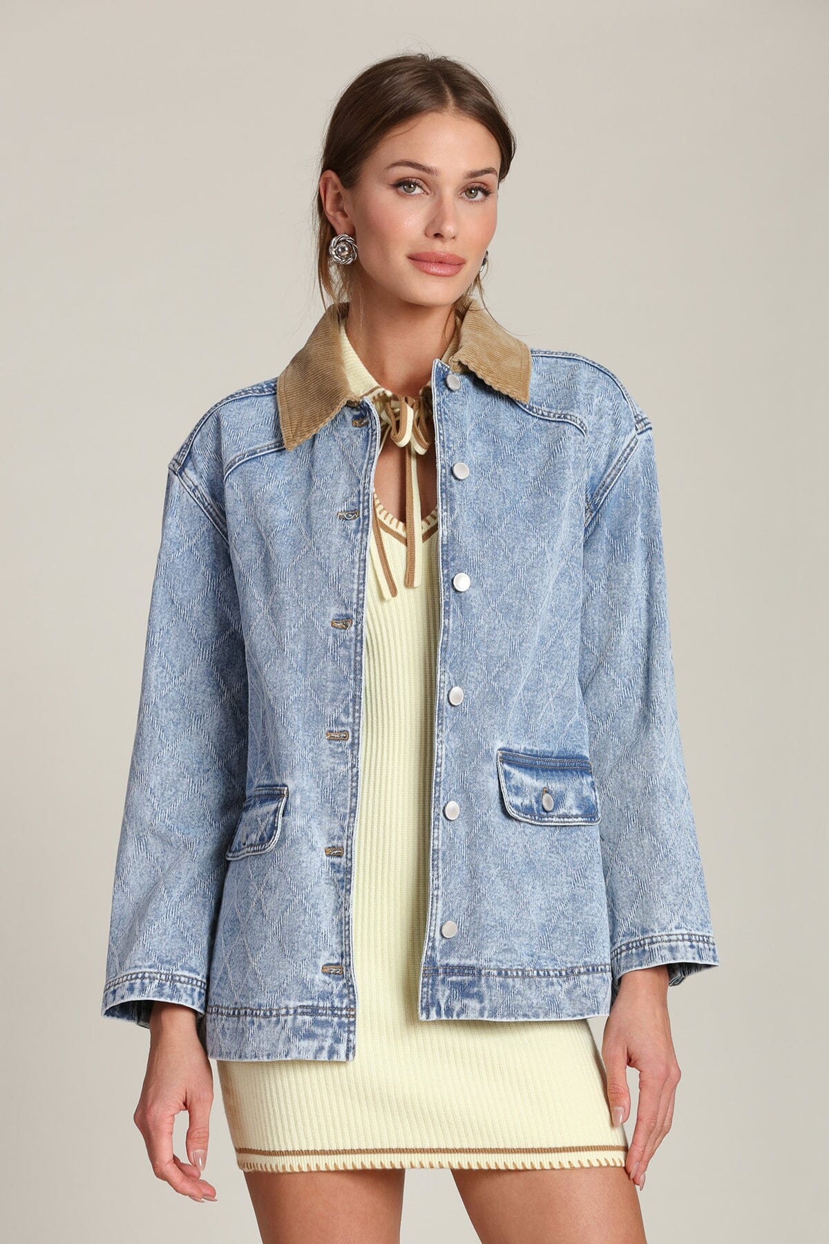 Diamond Quilted Denim Barn Jacket - Image 3