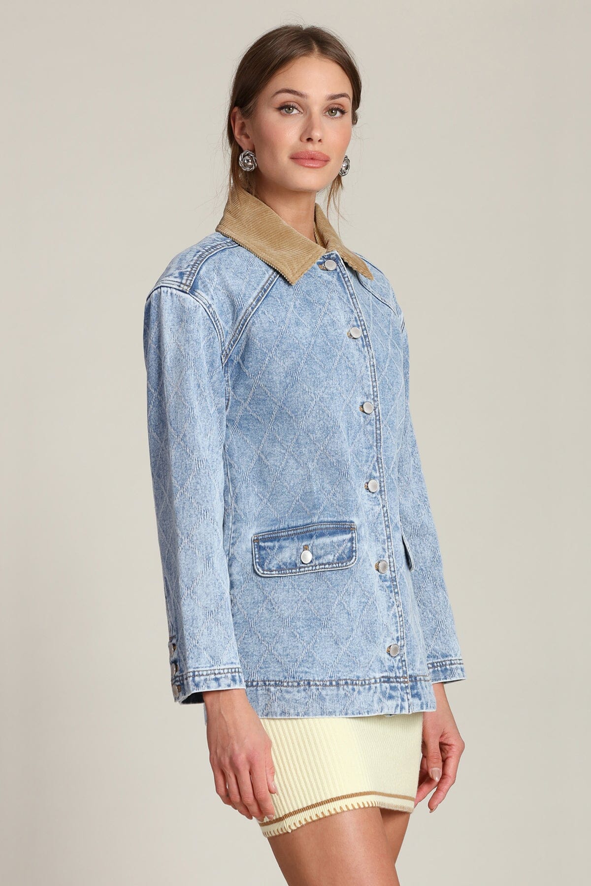 Diamond Quilted Denim Barn Jacket - Image 5