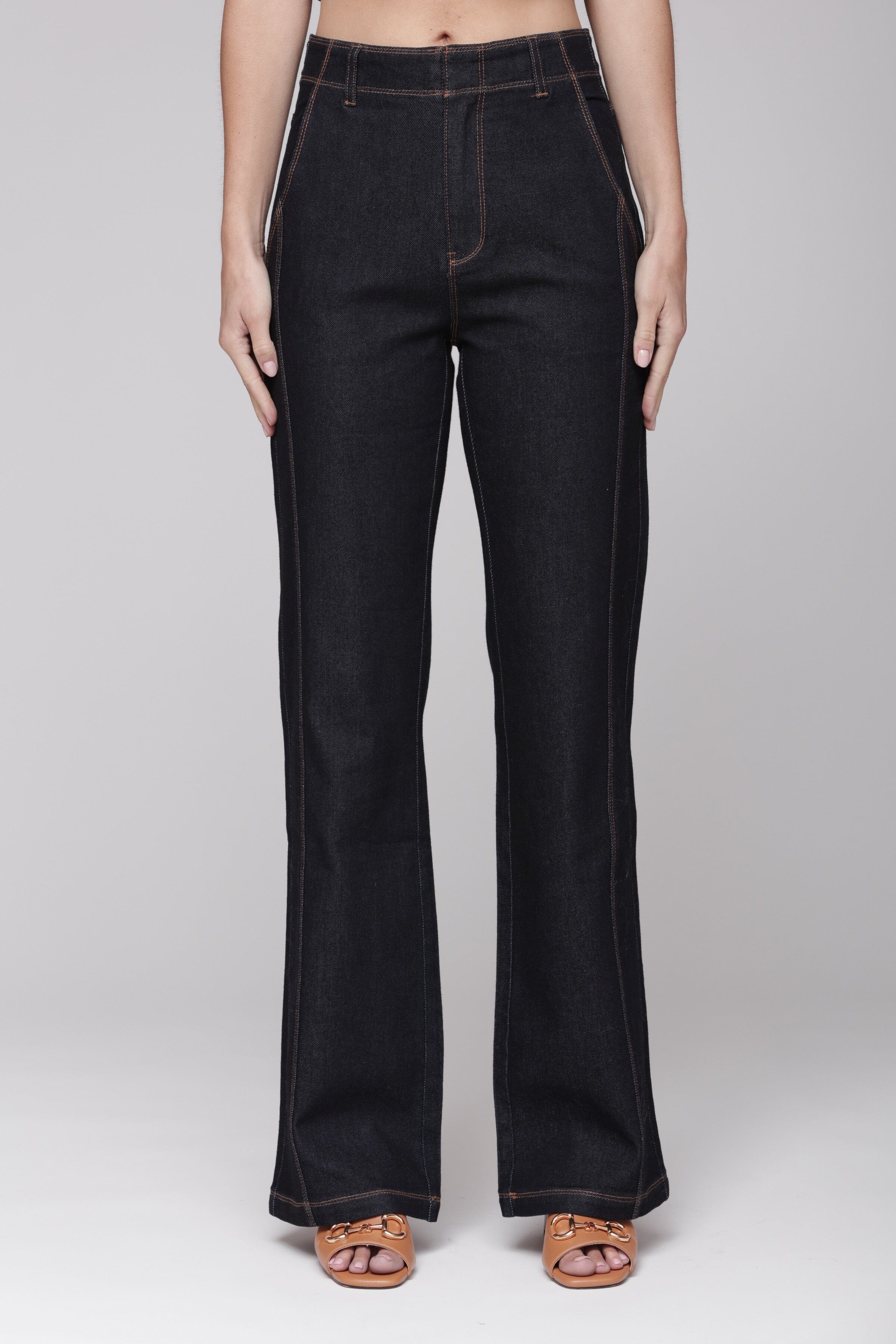 Contrast Seam Flare Jeans - Image 3