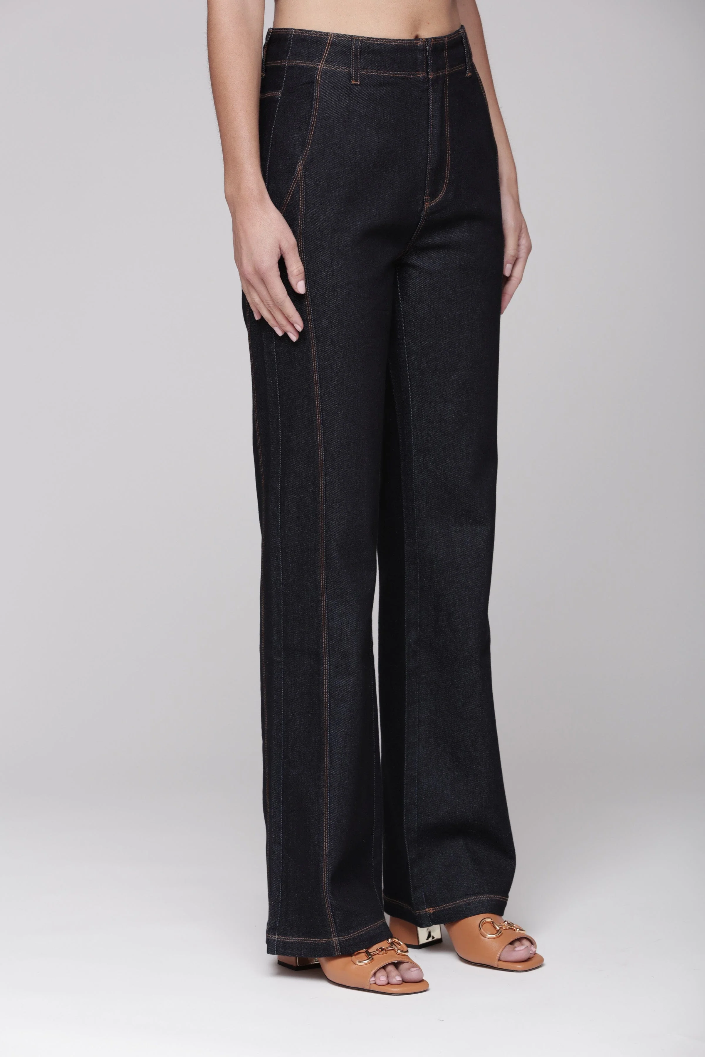 Contrast Seam Flare Jeans - Image 4