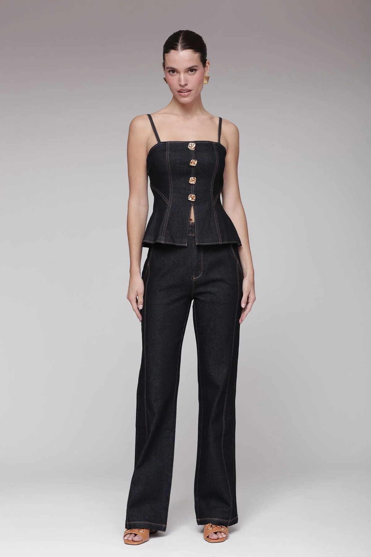 Contrast Seam Flare Jeans - Image 7