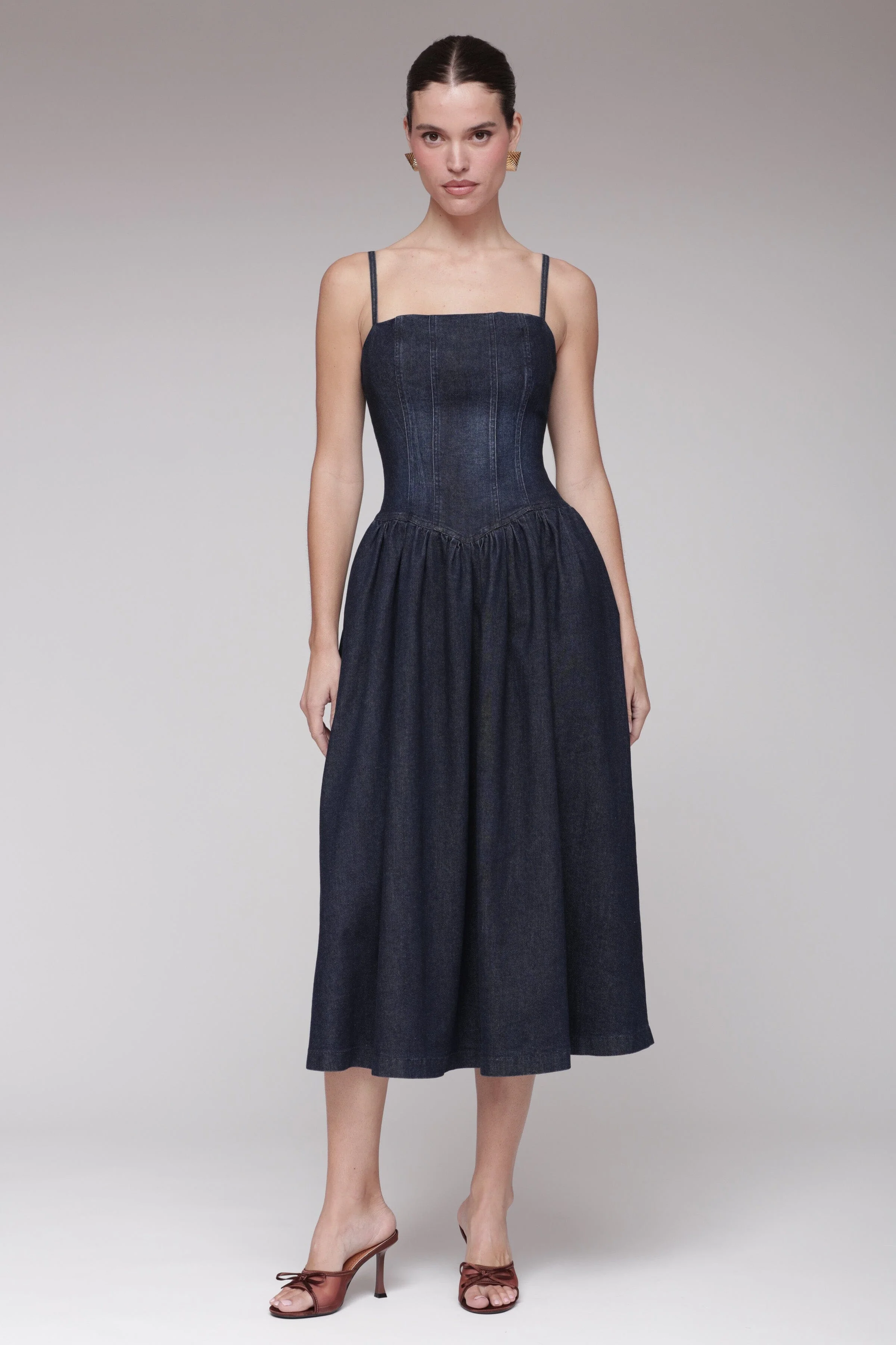Drop Waist Denim Midi Dress - Image 4