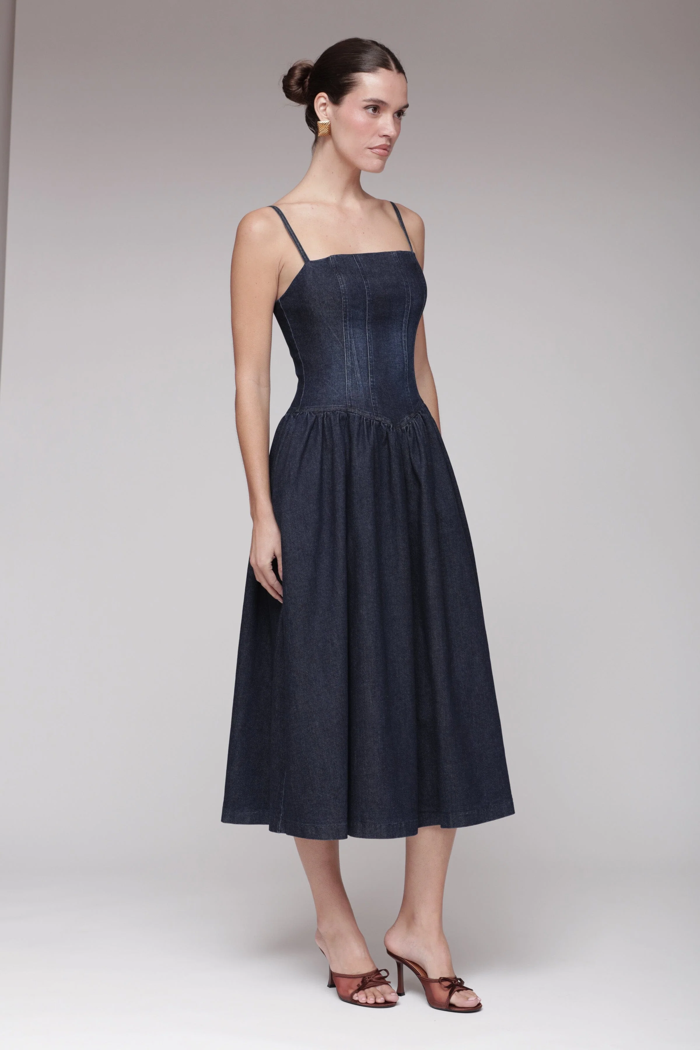 Drop Waist Denim Midi Dress - Image 5