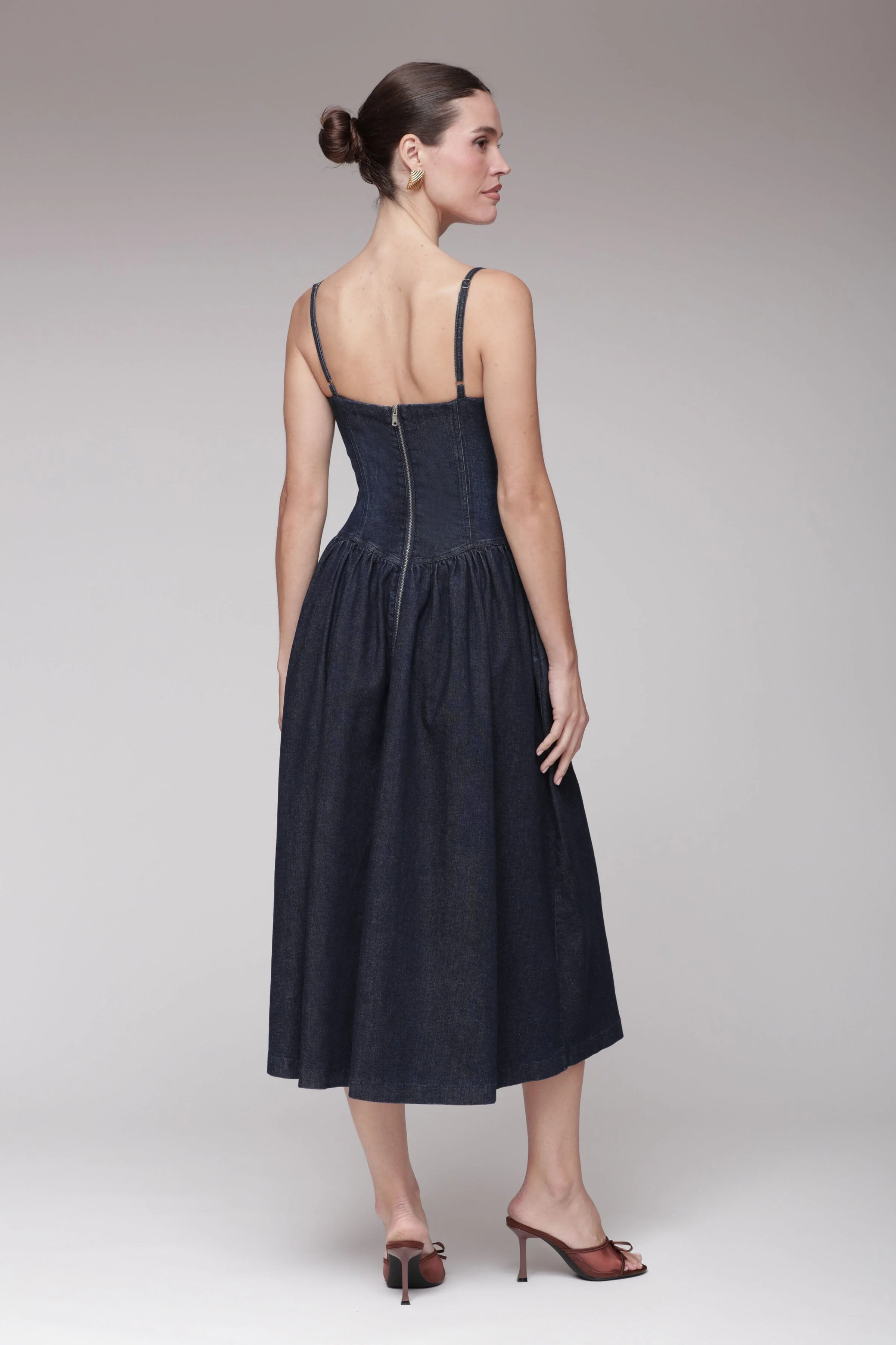 Drop Waist Denim Midi Dress - Image 6