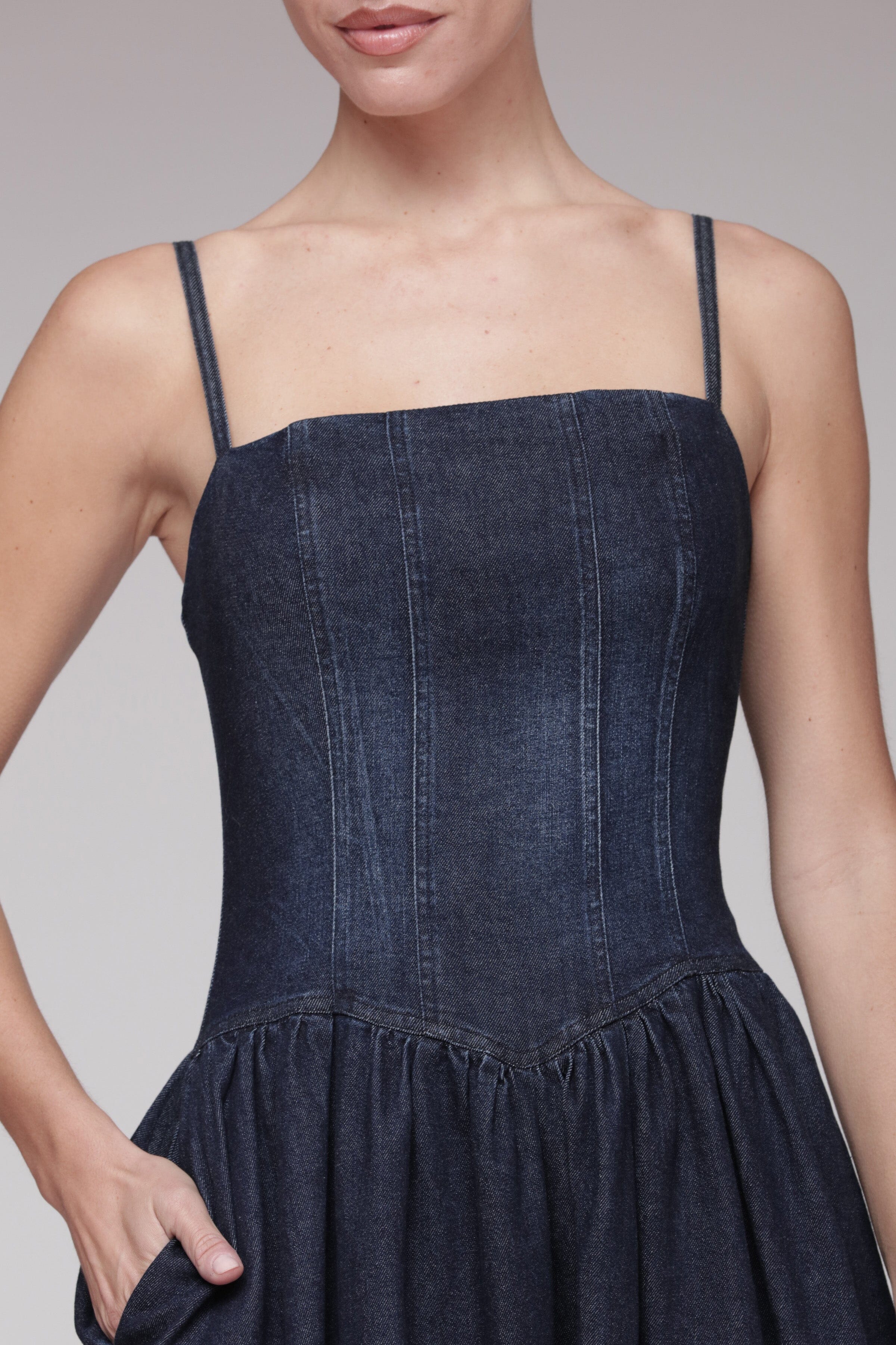 Drop Waist Denim Midi Dress - Image 7