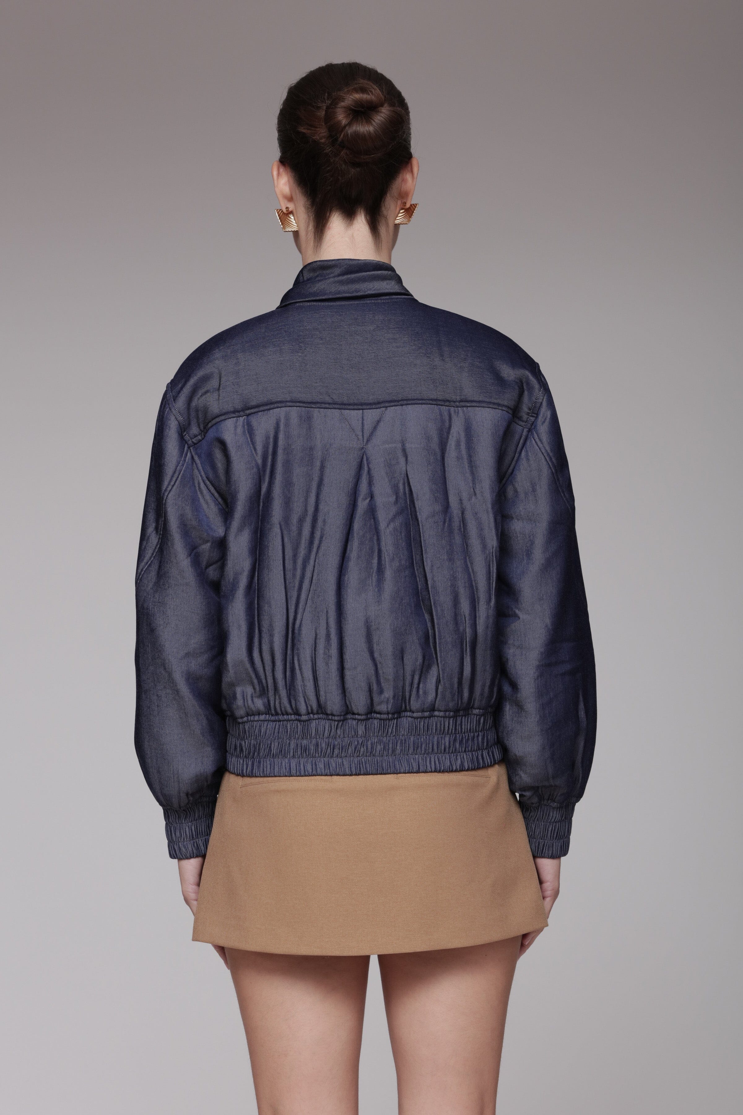 Scarf Tie Chambray Bomber Jacket - Image 7