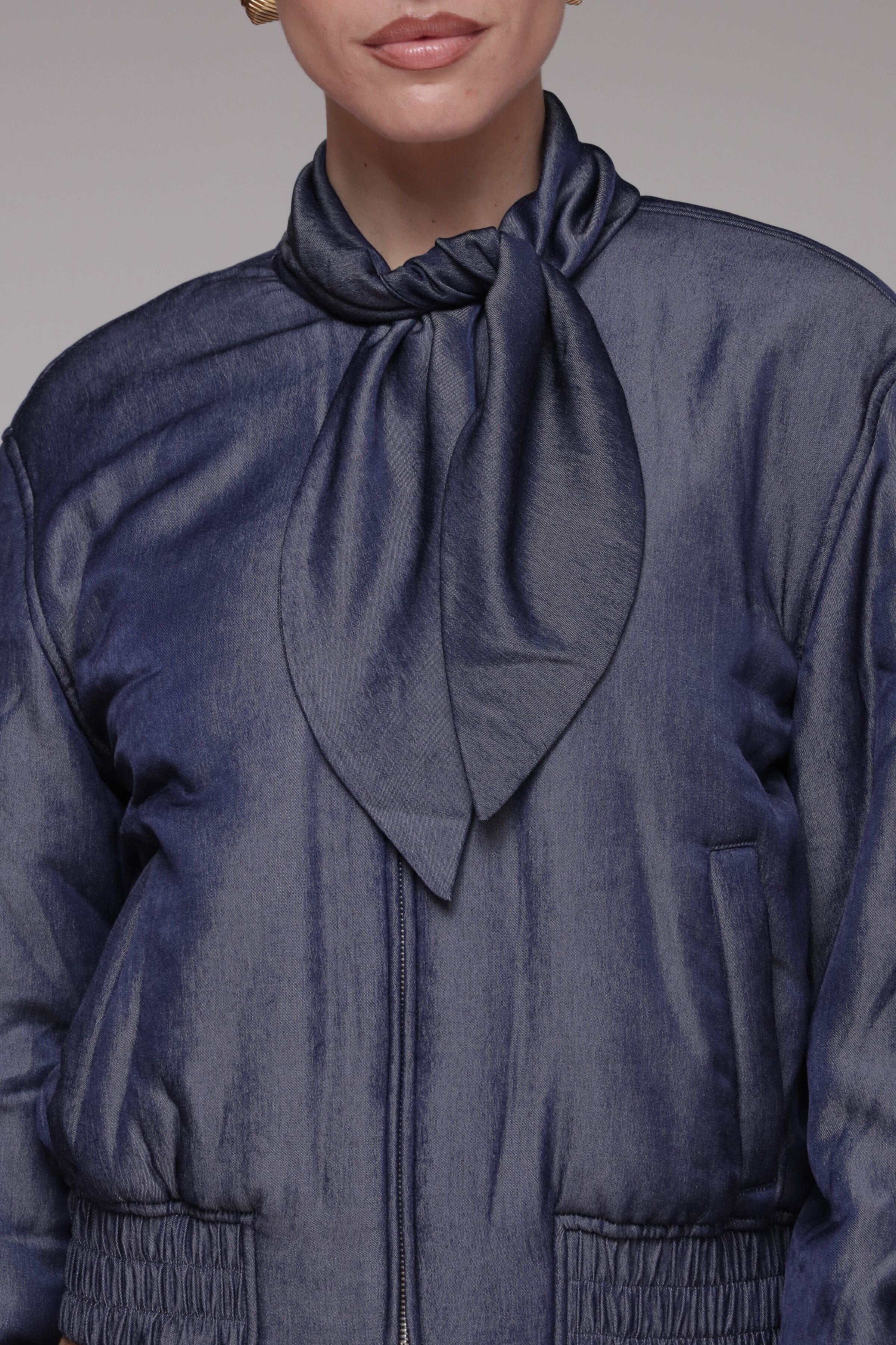 Scarf Tie Chambray Bomber Jacket - Image 8