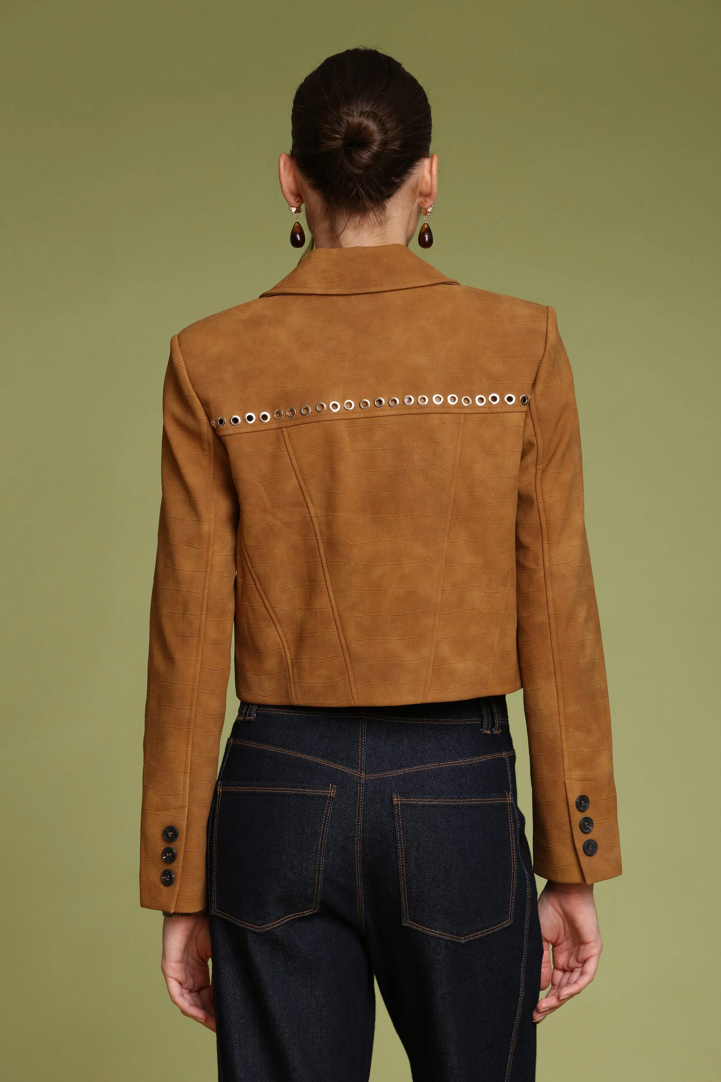 Grommet Trim Faux Croc Cropped Blazer - Image 6