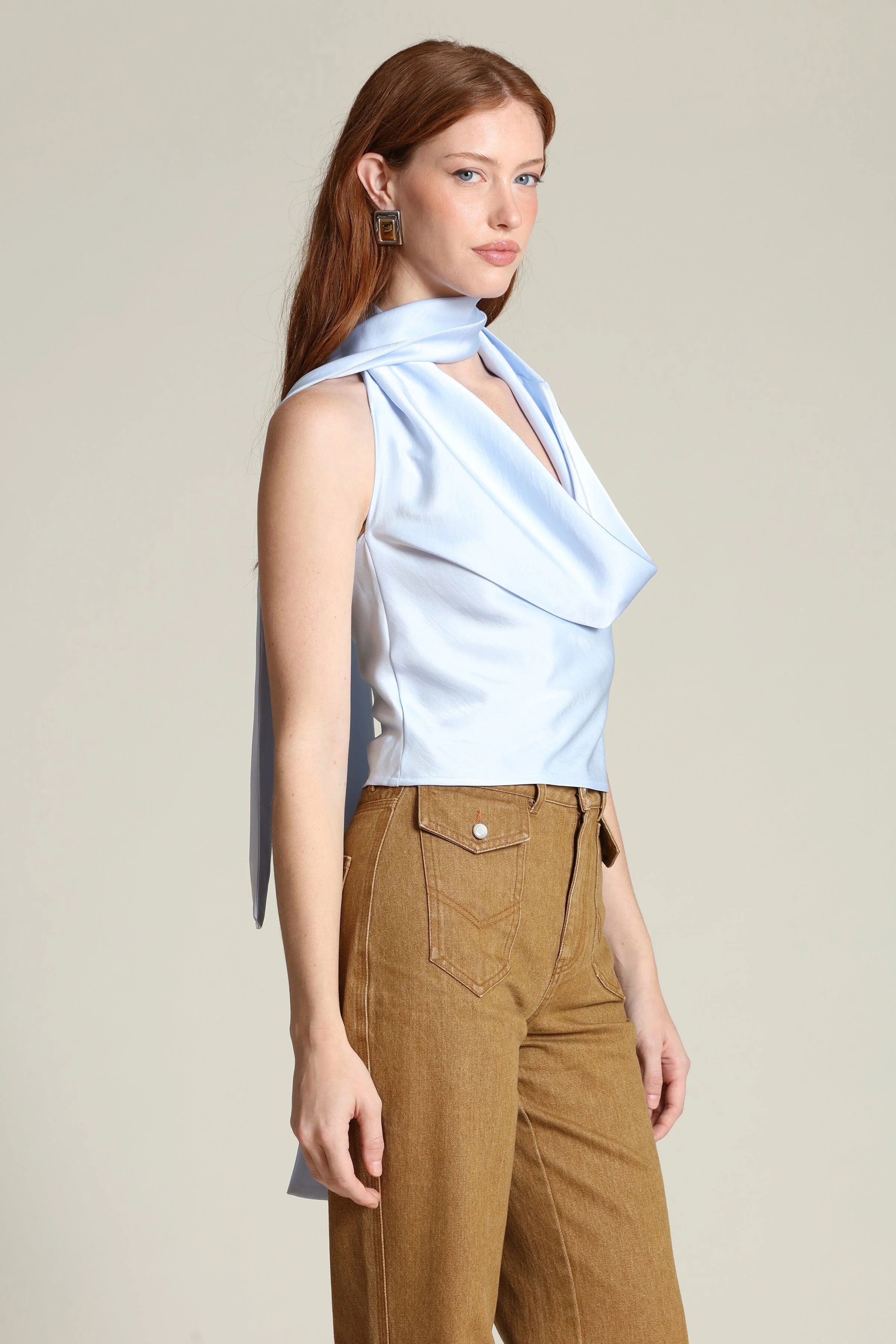Satin Scarf Tie Halter Top - Image 4