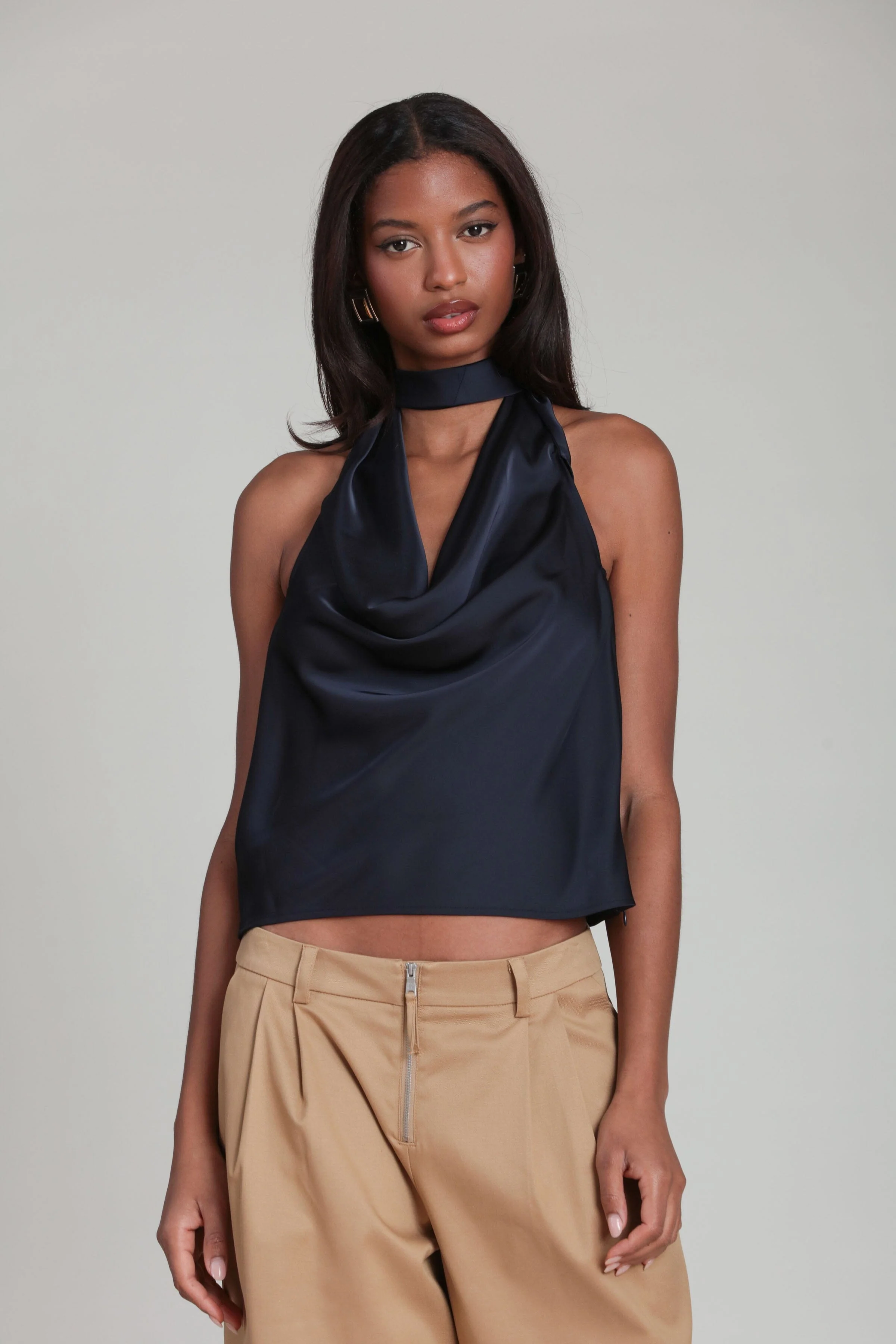 Satin Scarf Tie Halter Top - Image 4