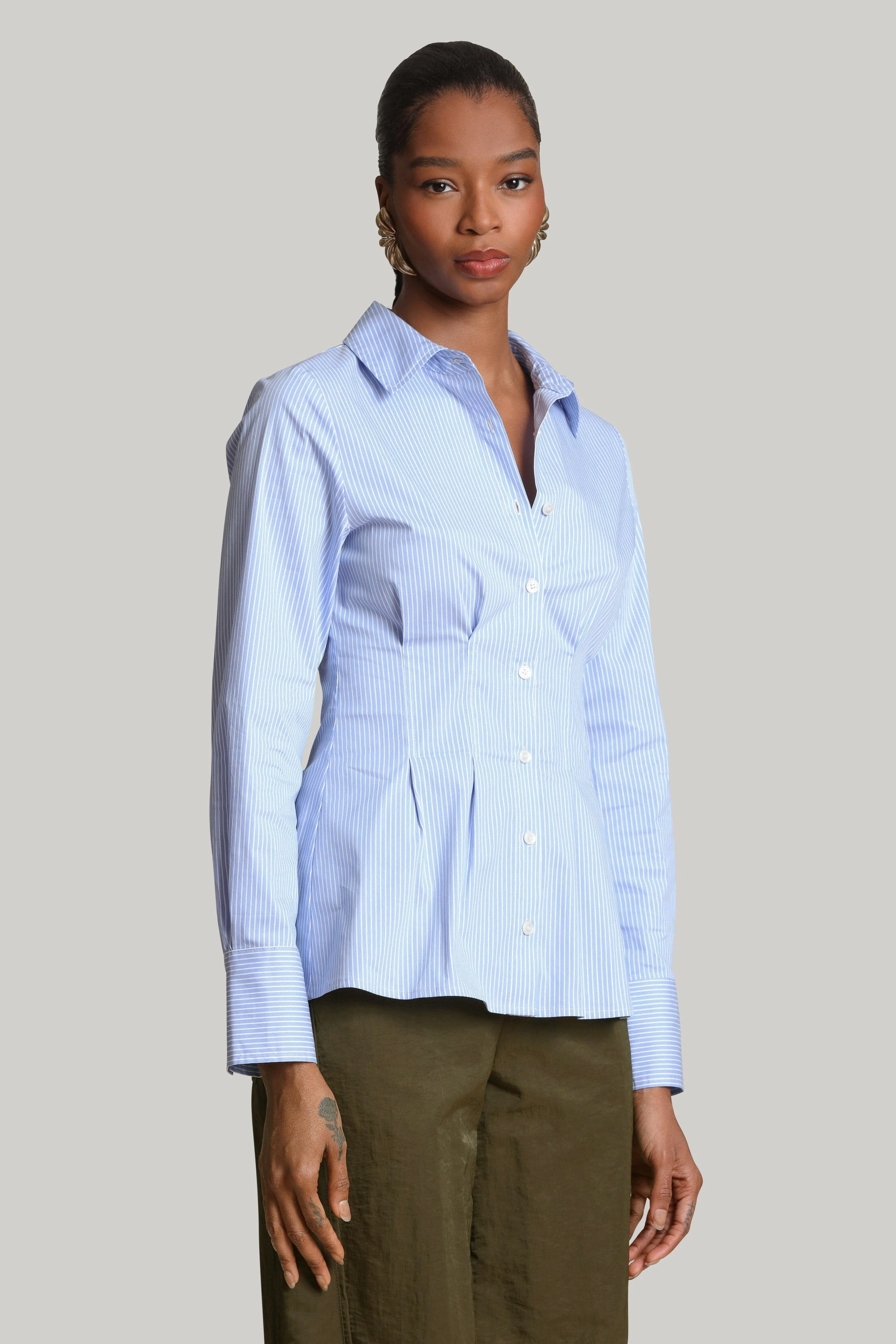 Cinch Waist Cotton Pinstripe Shirt - Image 4