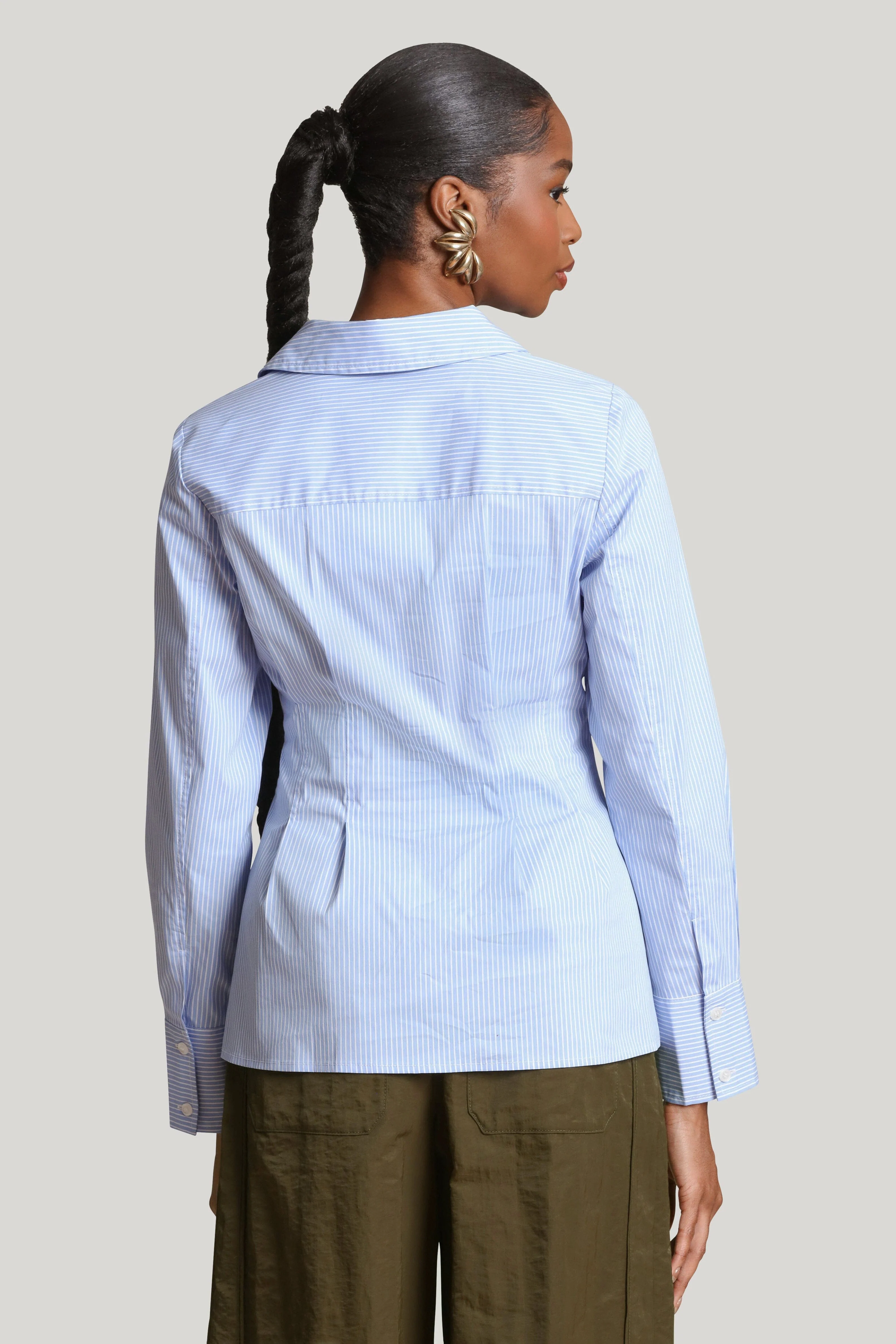 Cinch Waist Cotton Pinstripe Shirt - Image 5