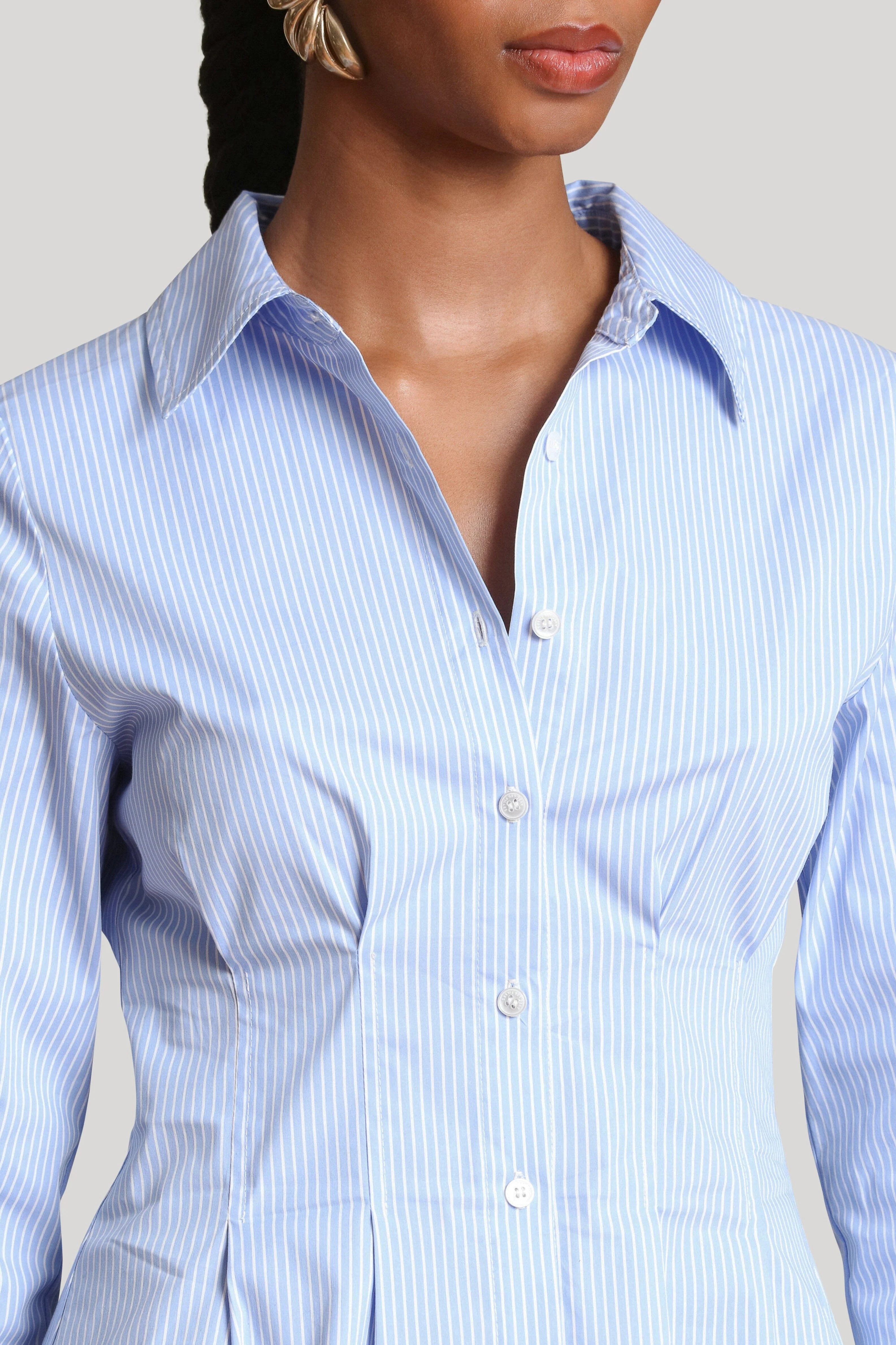 Cinch Waist Cotton Pinstripe Shirt - Image 6