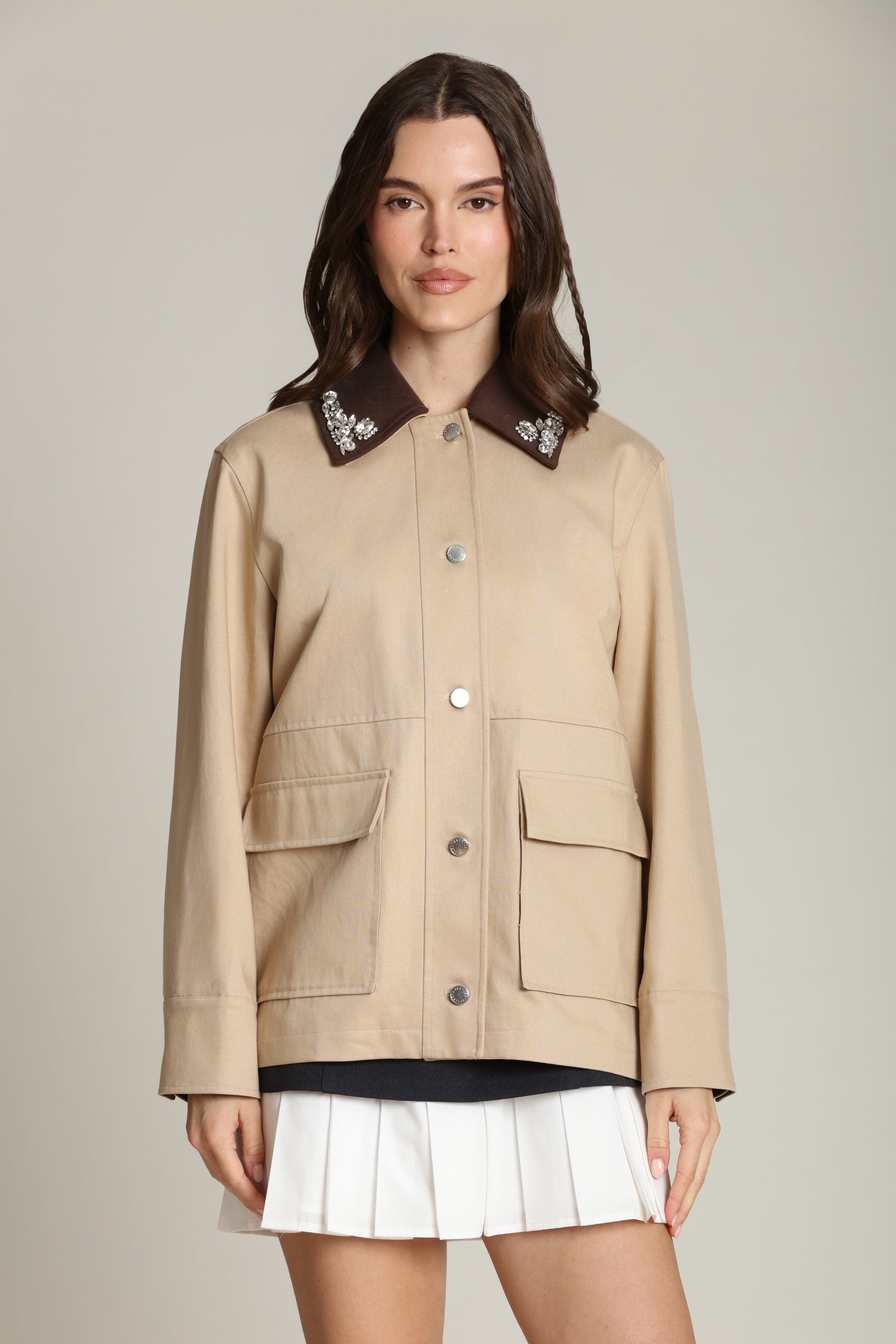Embellished Cotton Lyocell Barn Jacket - Image 4
