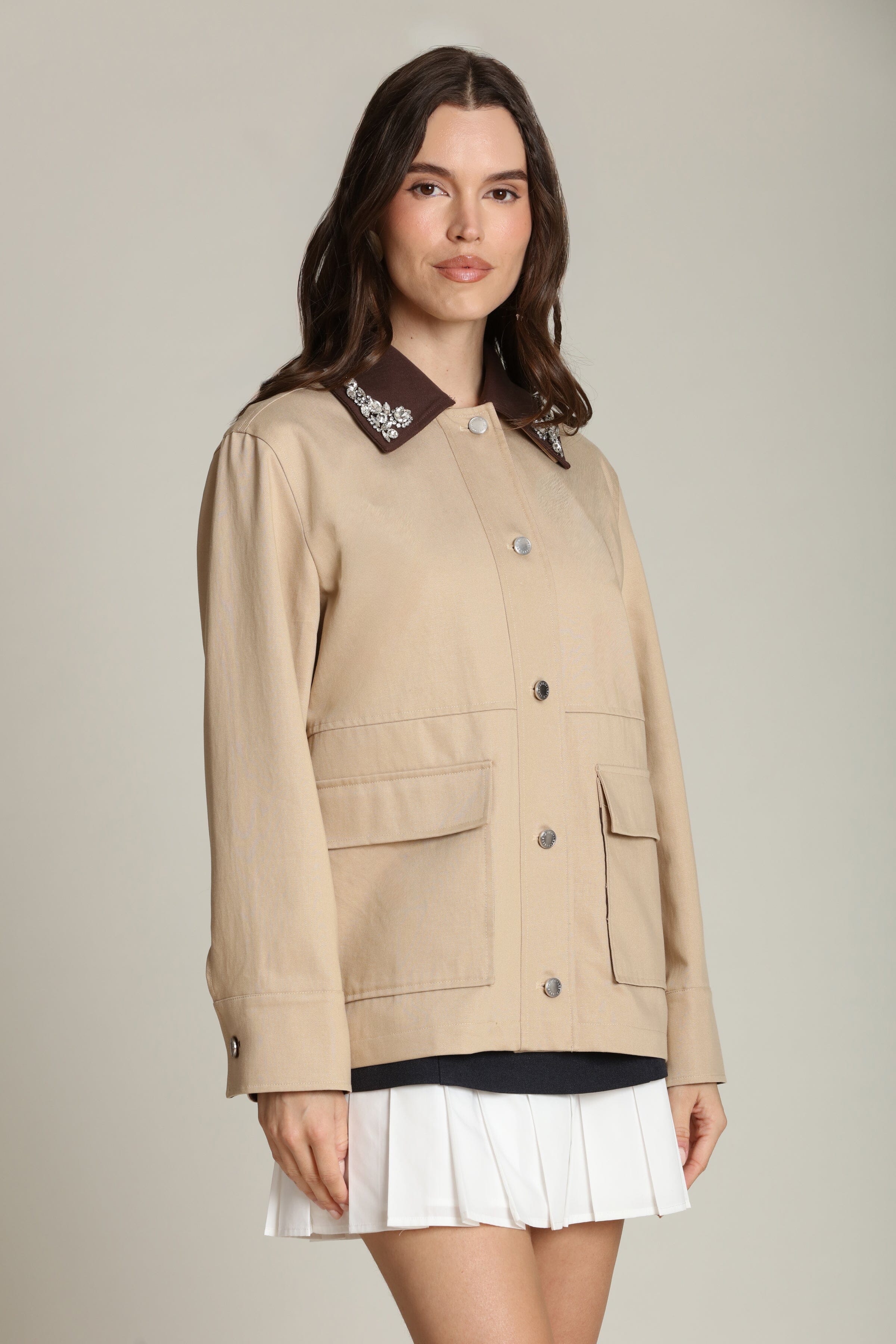Embellished Cotton Lyocell Barn Jacket - Image 5