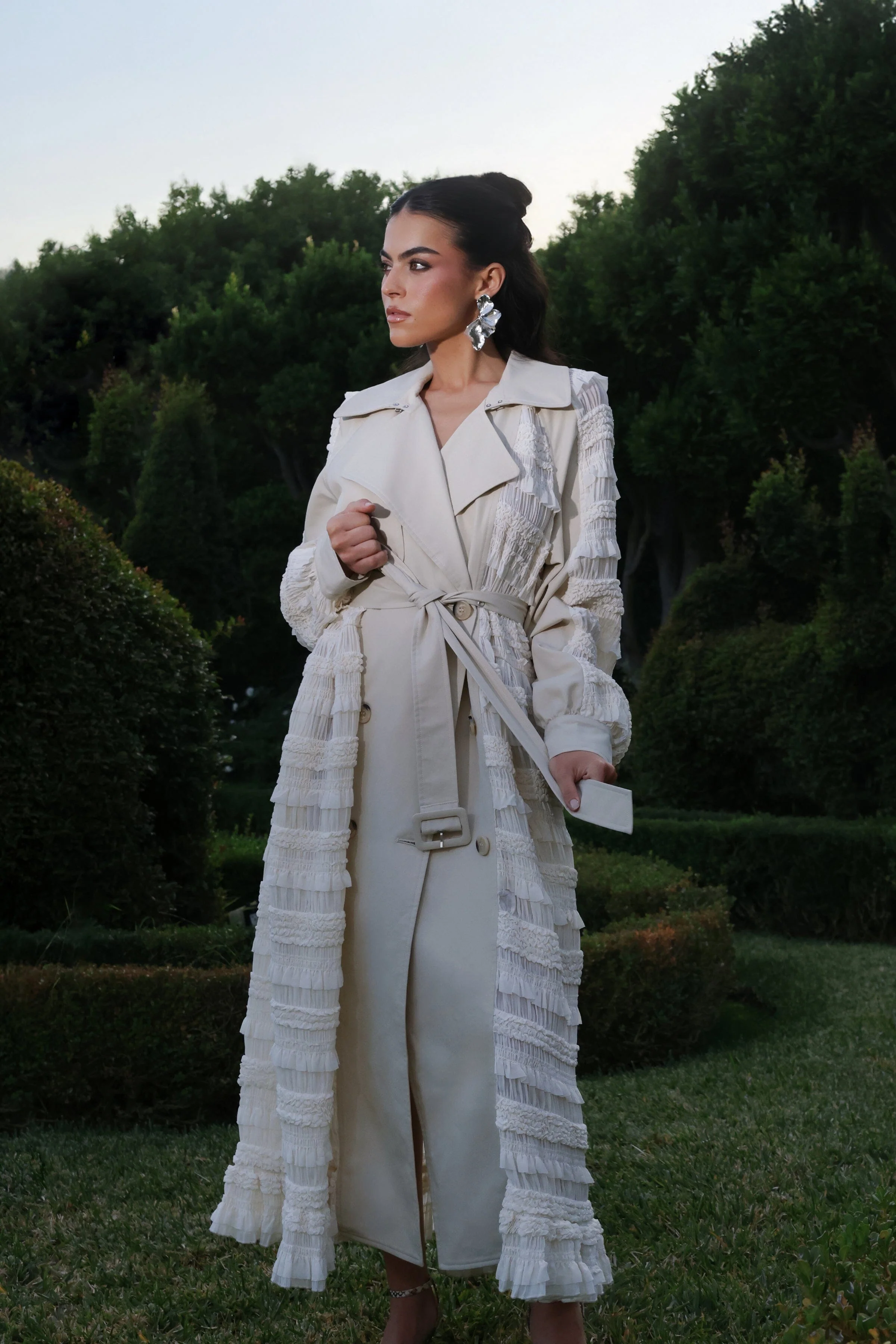 Mixed Media Chiffon Trench Coat - Image 12
