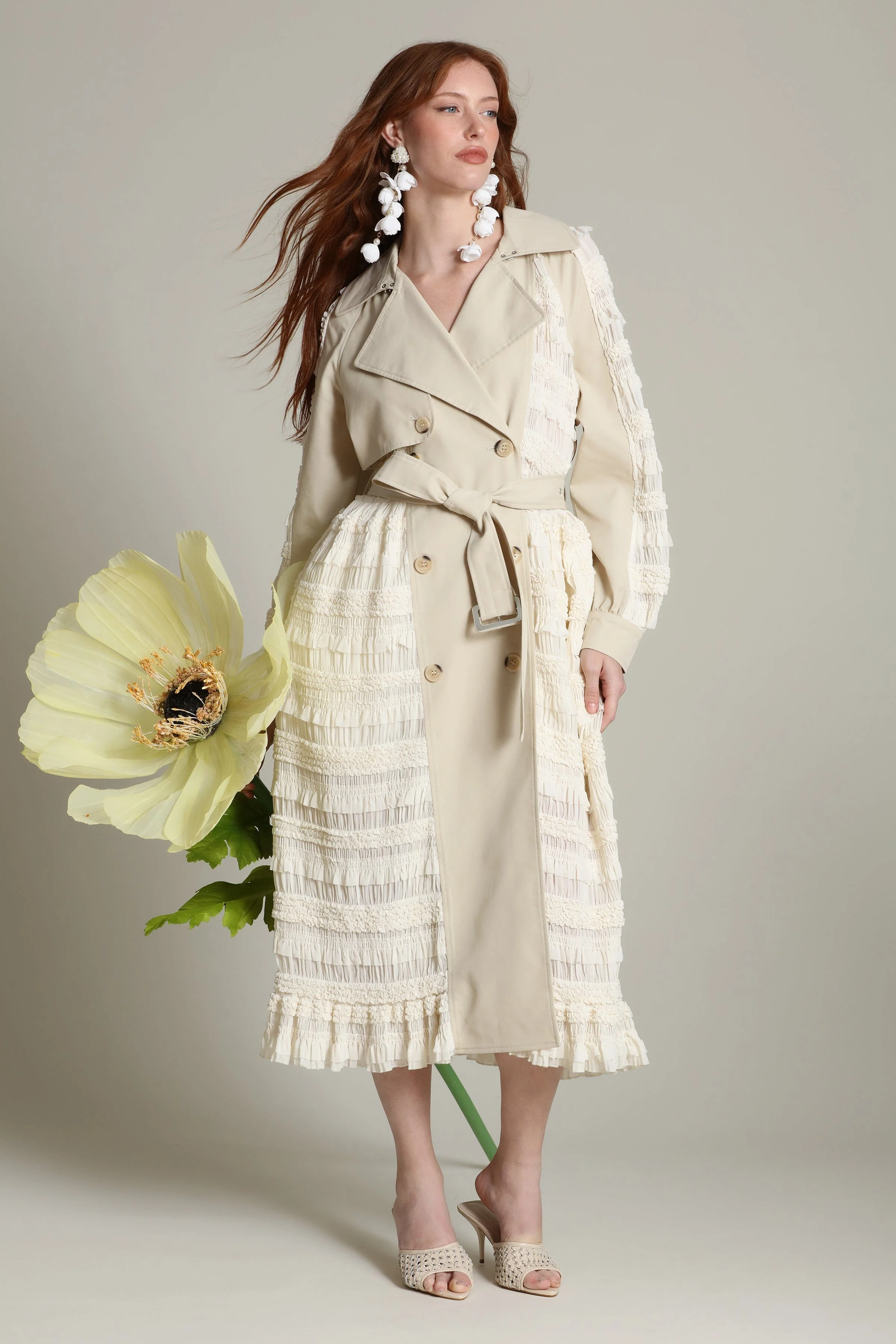 Mixed Media Chiffon Trench Coat - Image 3