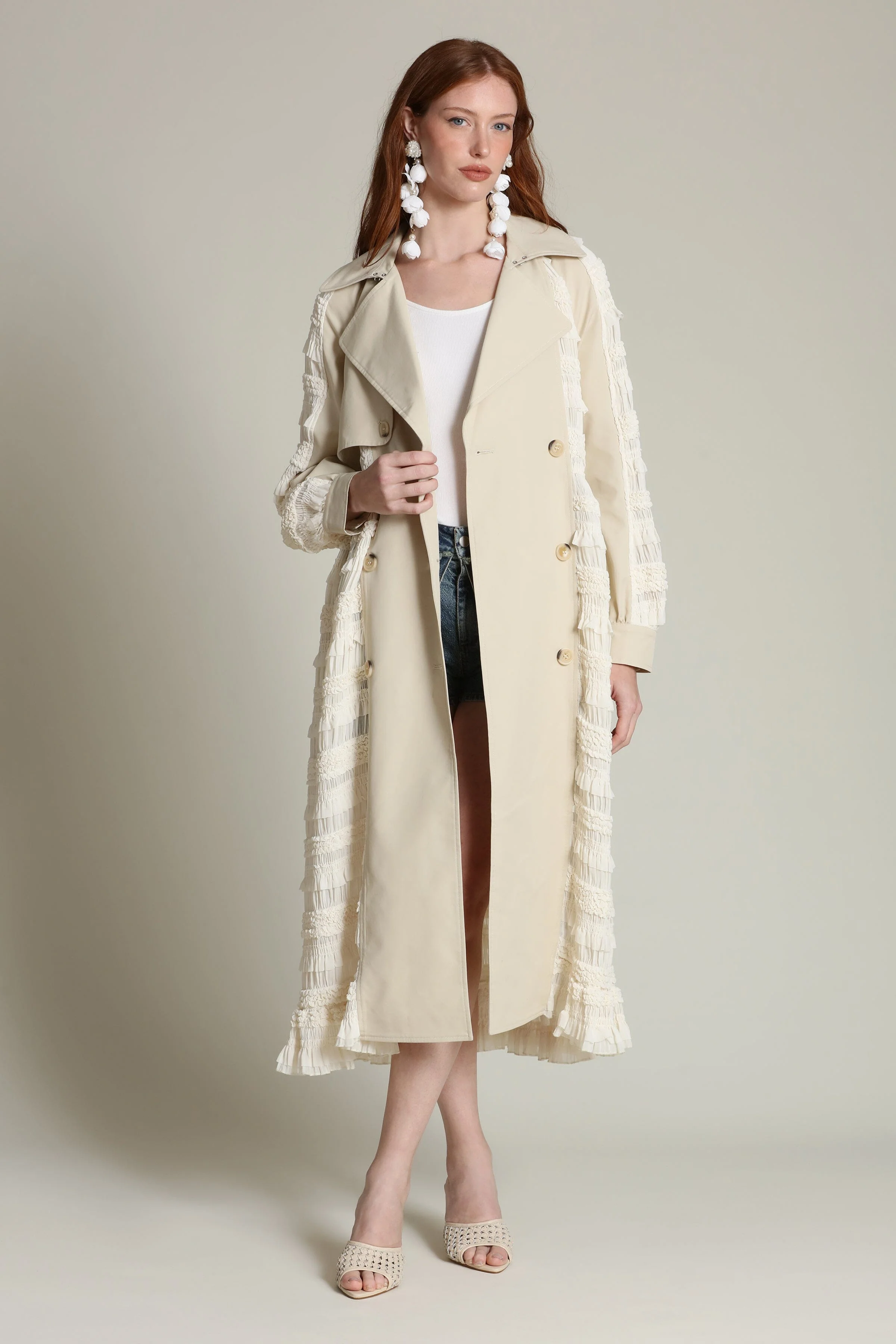 Mixed Media Chiffon Trench Coat - Image 4