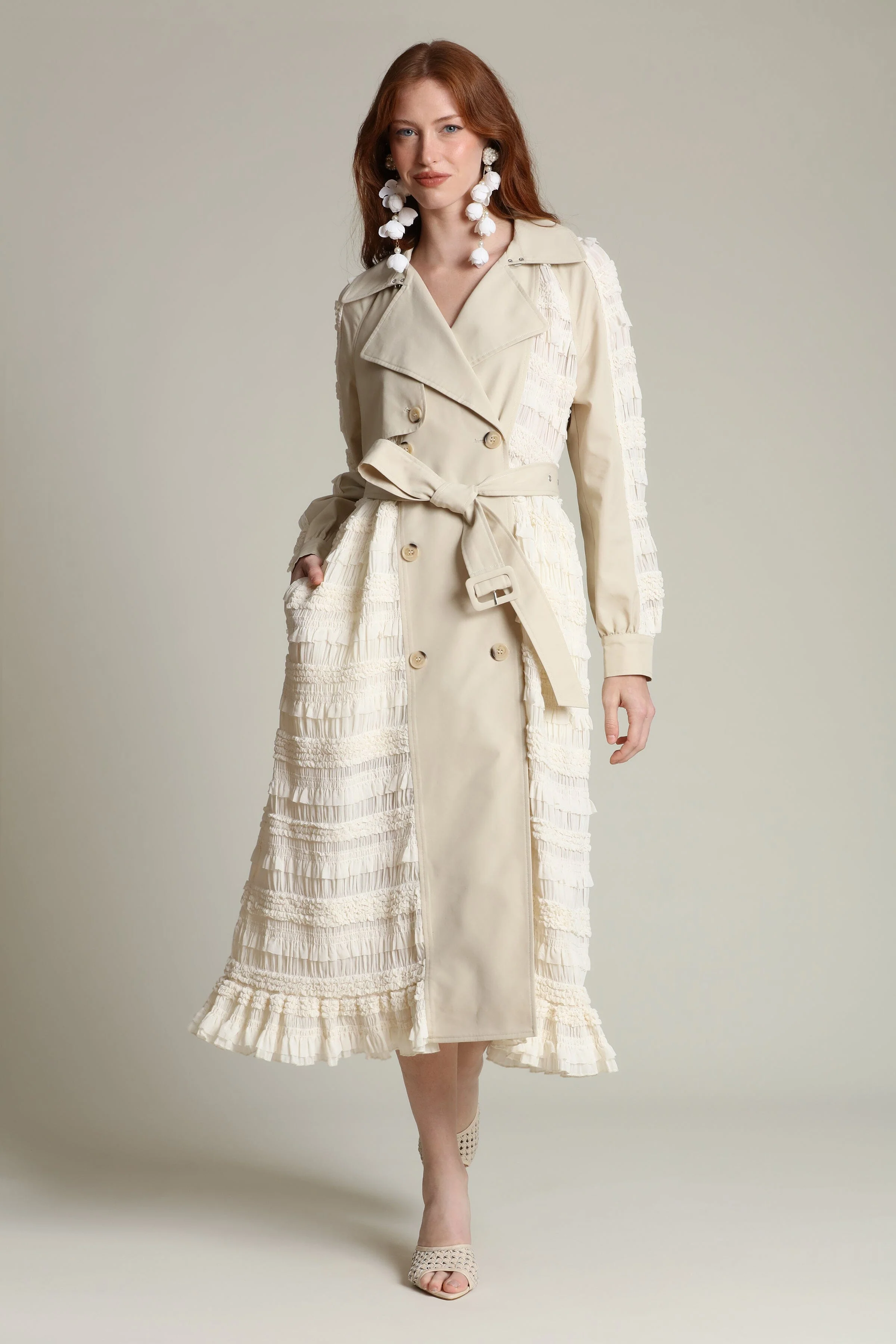Mixed Media Chiffon Trench Coat - Image 5