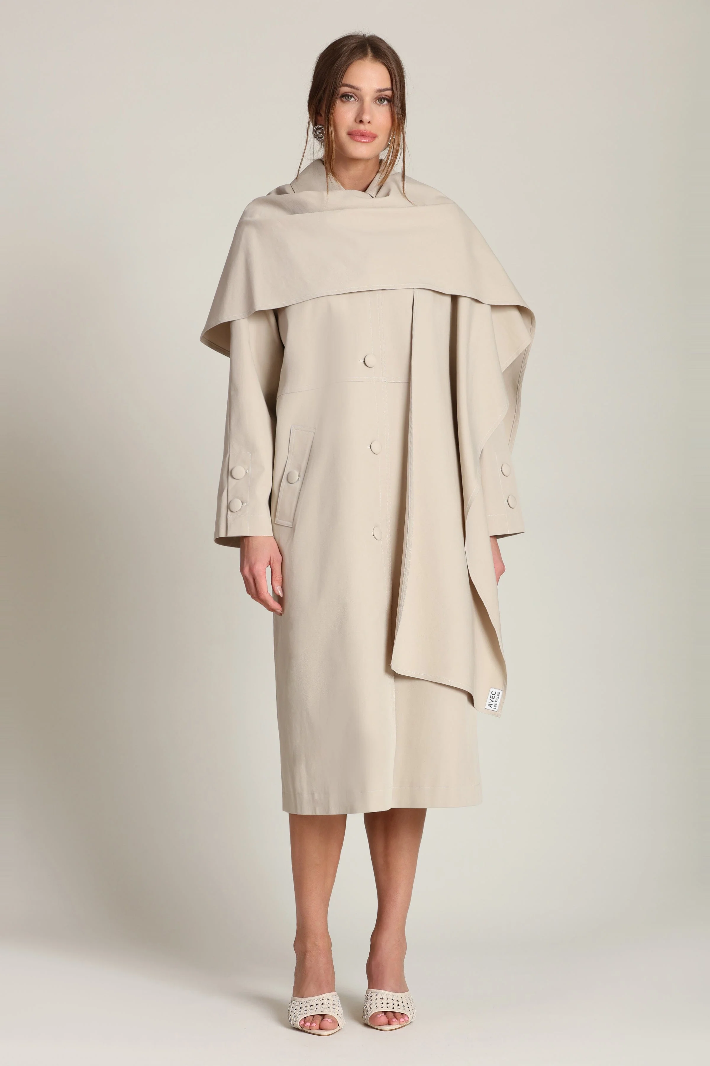Cotton Blend Scarf Trench Coat - Image 3