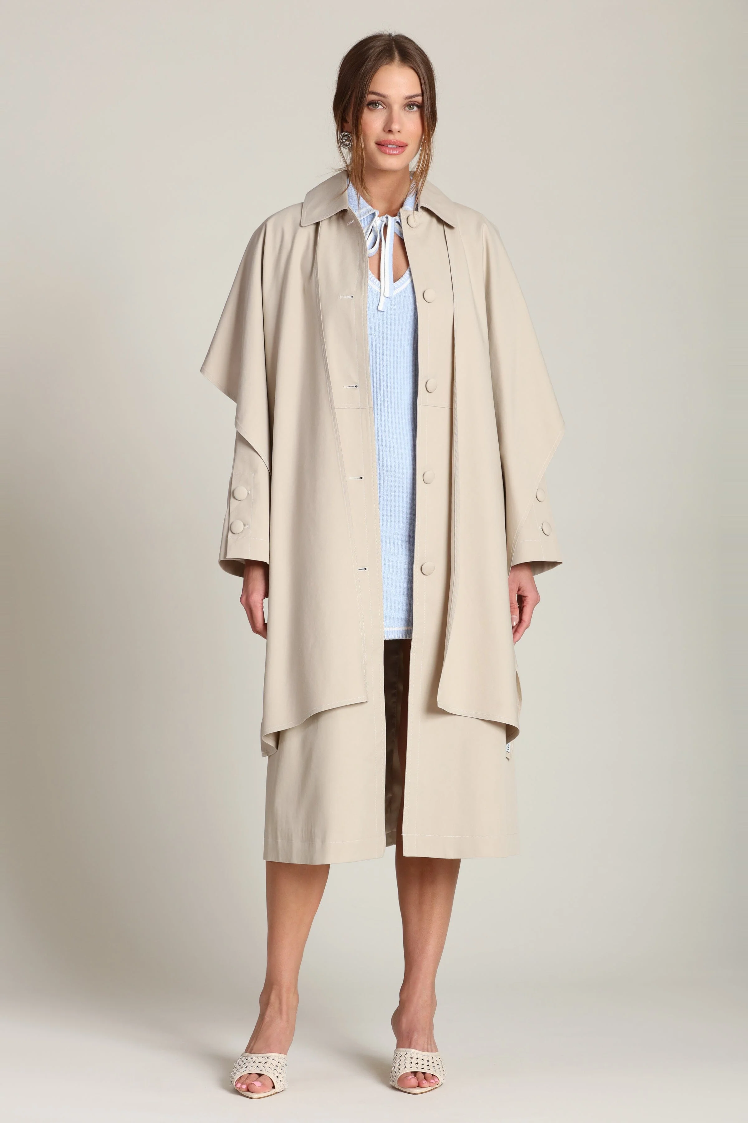 Cotton Blend Scarf Trench Coat - Image 4