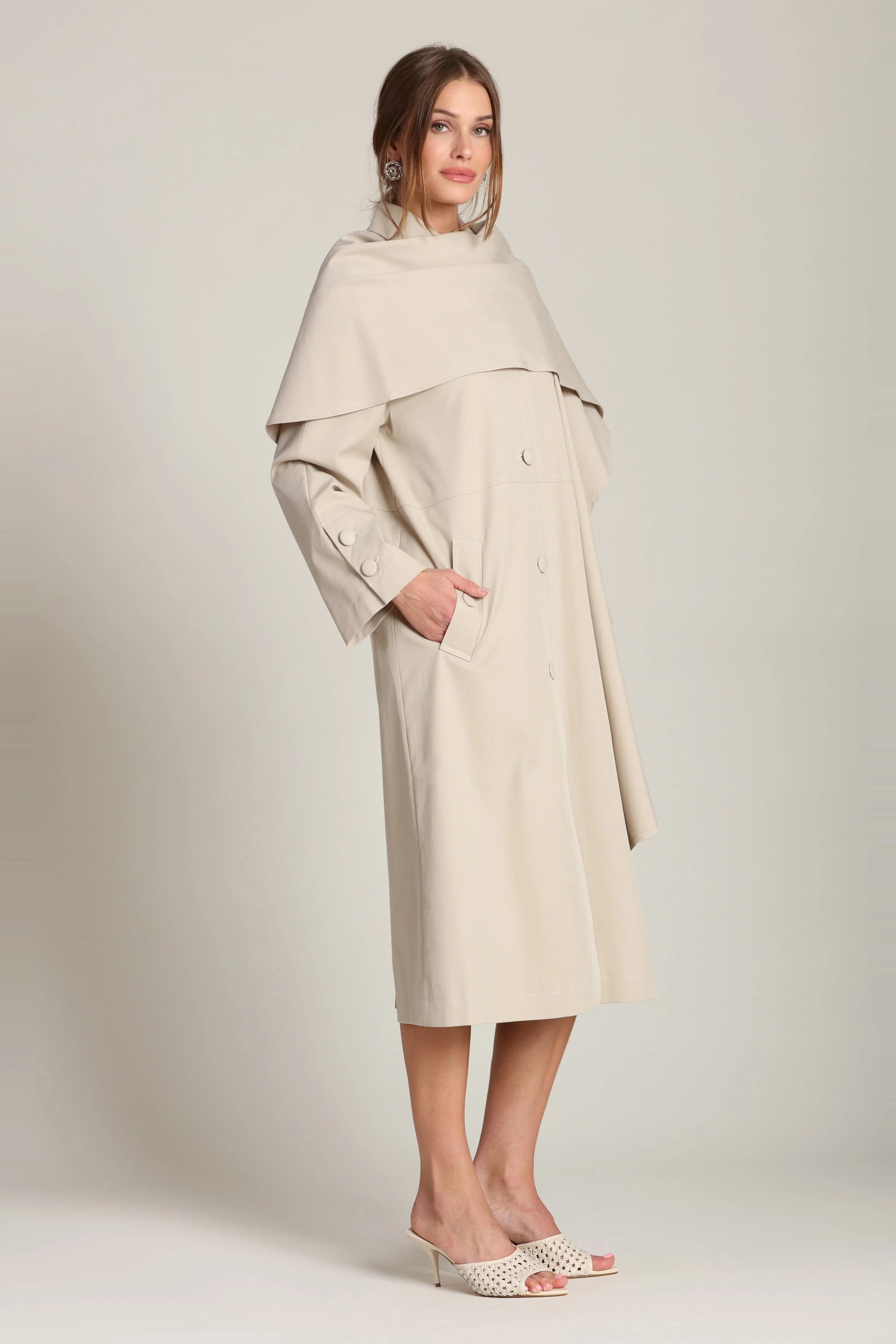 Cotton Blend Scarf Trench Coat - Image 6